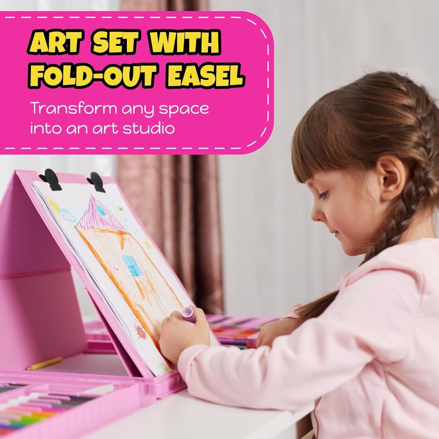 208 Piece Painting and Colouring Set Kids Art Set with Case & Easel - Drawing Set for Kids - Art Set Storage Box - Boys and Girls Gift or Present - Arts & Crafts Supplies for Juniors Age 6-12