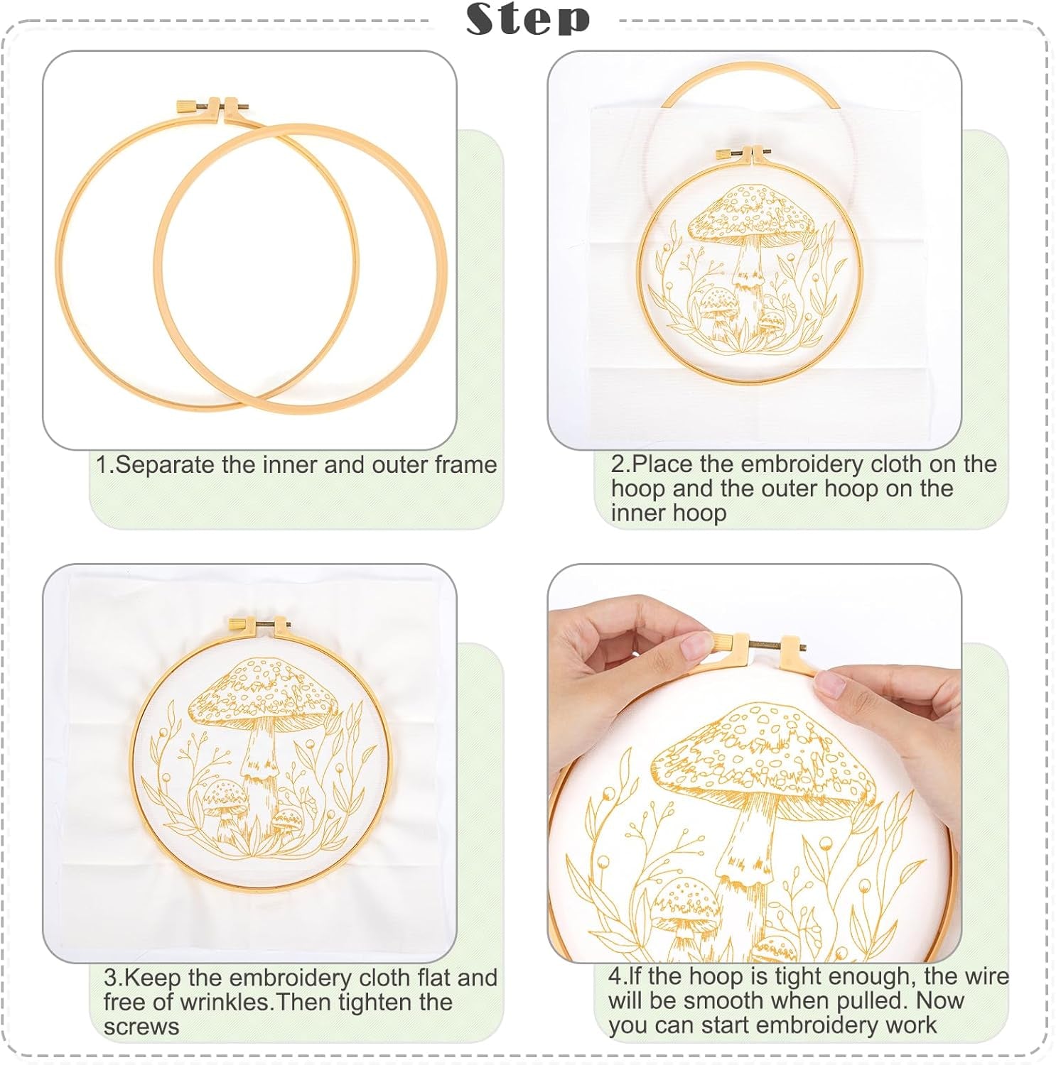 3 Sets Embroidery Starter Kit for Beginners Adults,Mushroom Stamped Embroidery Set,Diy Handmade Sewing Craft Needlepoint Kit with Embroidery Hoops and Needles Threads