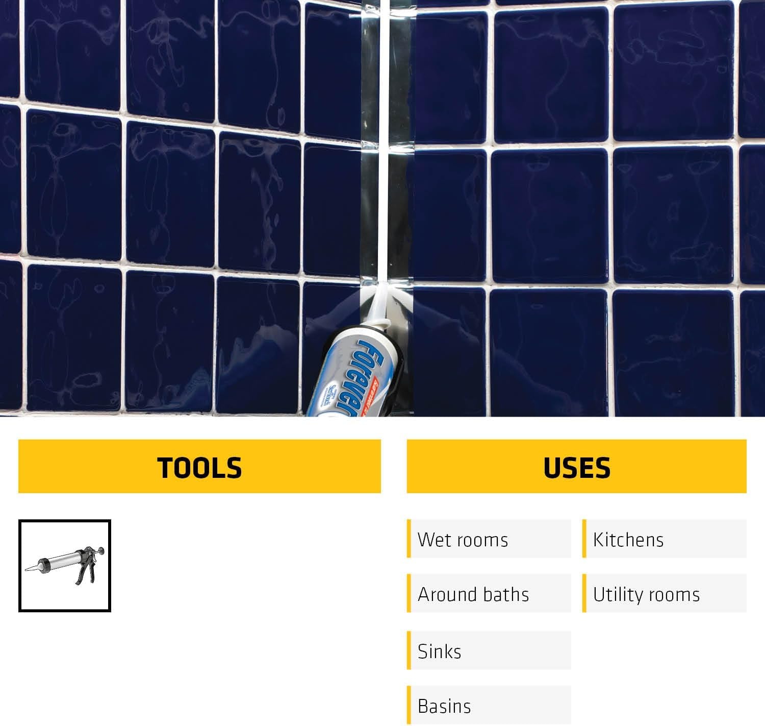 Forever White Anti-Mould Silicone Sealant – Permanently Waterproof – Suitable for Internal and External Use – White – 295Ml