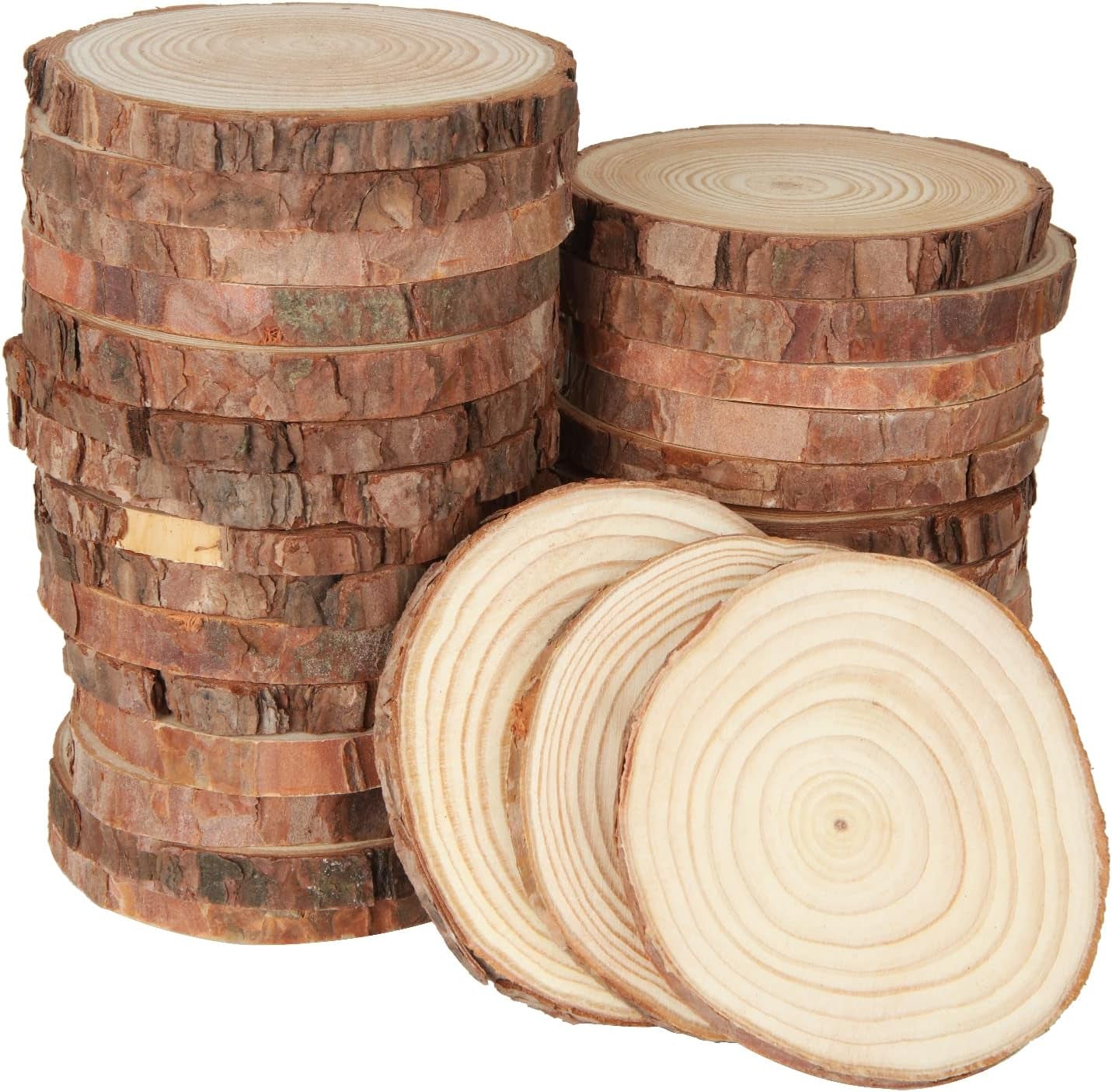 30 Pcs Natural Wood Slices, 9-10Cm Diameter Unfinished round Wood Slices Kit, No Hole Log Wooden Circles for Arts, Christmas or Wedding Ornaments and DIY Crafts