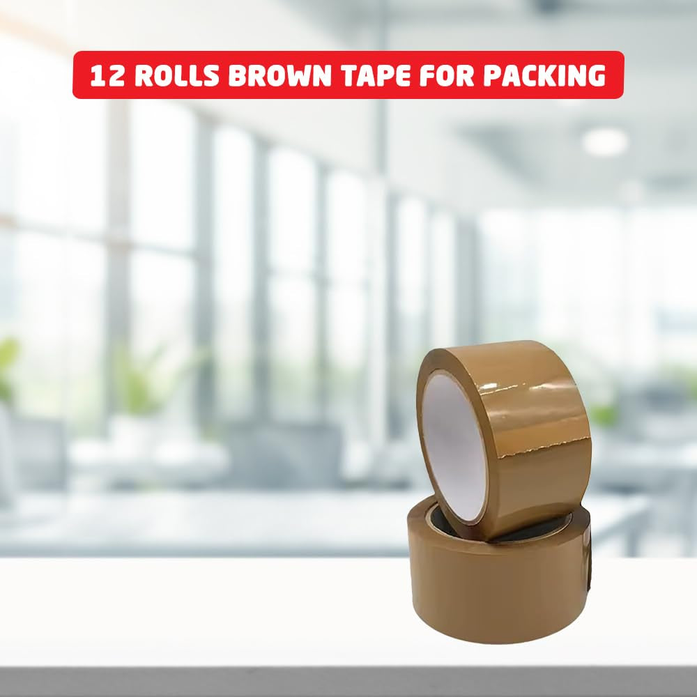 12 Rolls Brown Tape for Packing 48Mm X 66M|Premium Quality Tape |54 Microni Heavy Duty|Deal for Moving Home|Box Tape