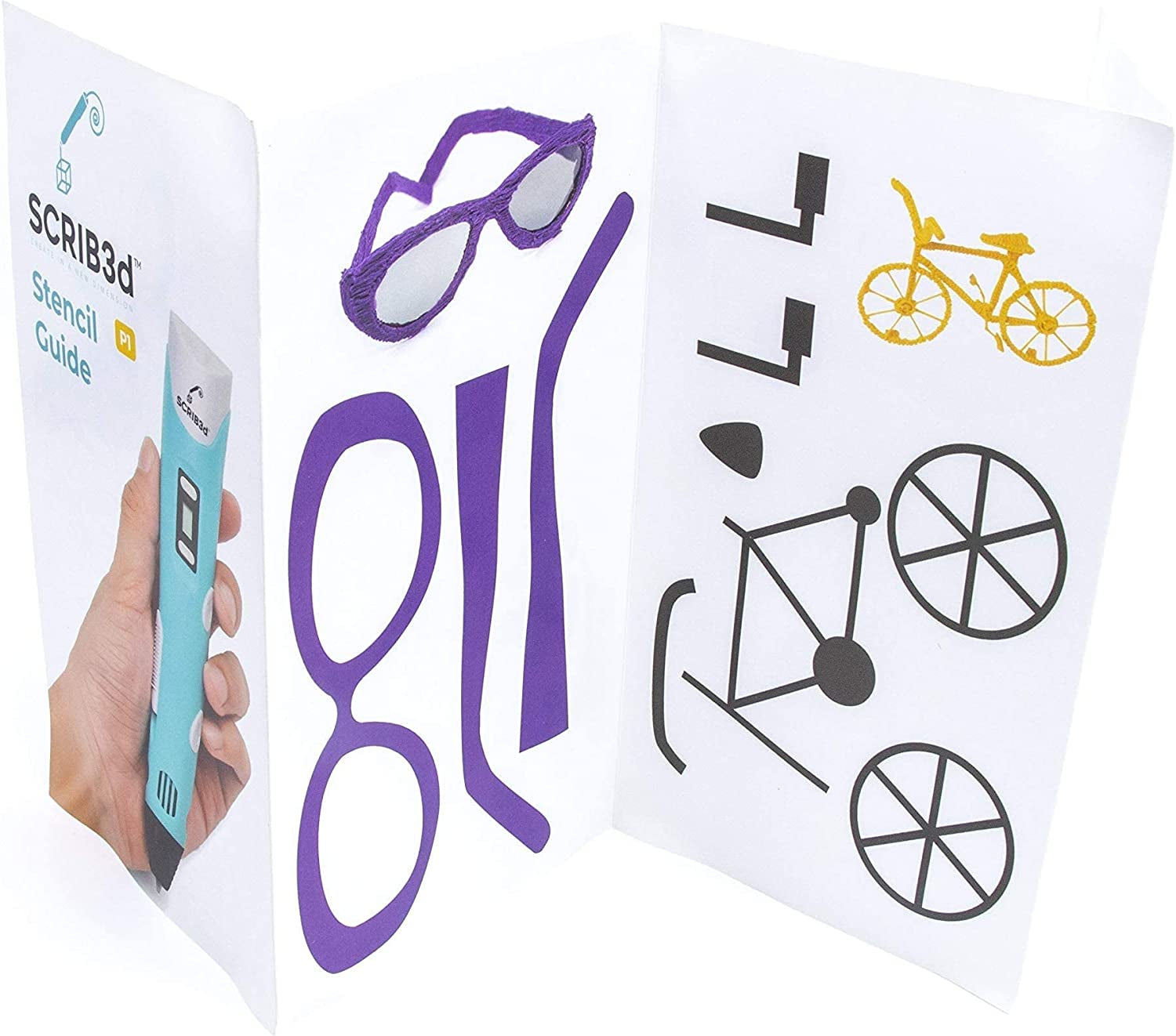 P1 3D Printing Pen with Display - Includes 3D Pen, 3 Starter Colors of PLA Filament, Stencil Book + Project Guide, and Charger