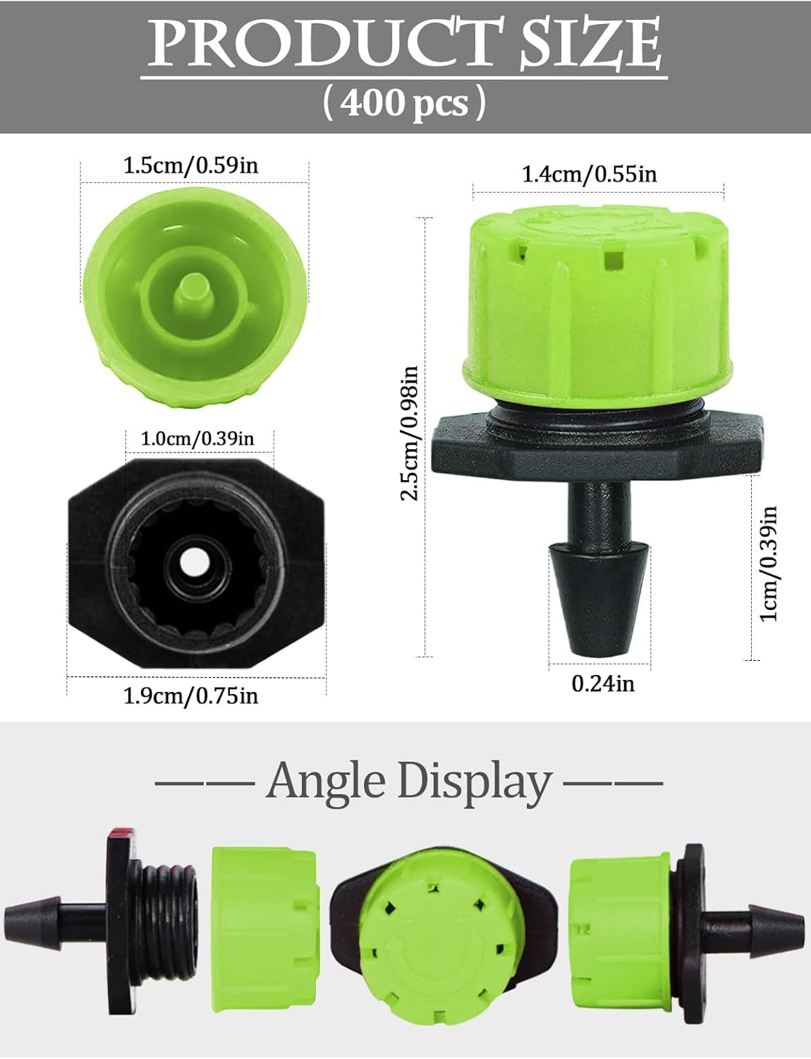 400Pcs Adjustable Irrigation Drippers Sprinklers, 1/4 Inch Automatic Irrigation Emitters Micro Spray Compatible with Watering System, Garden Supplies Greenhouse Accessories