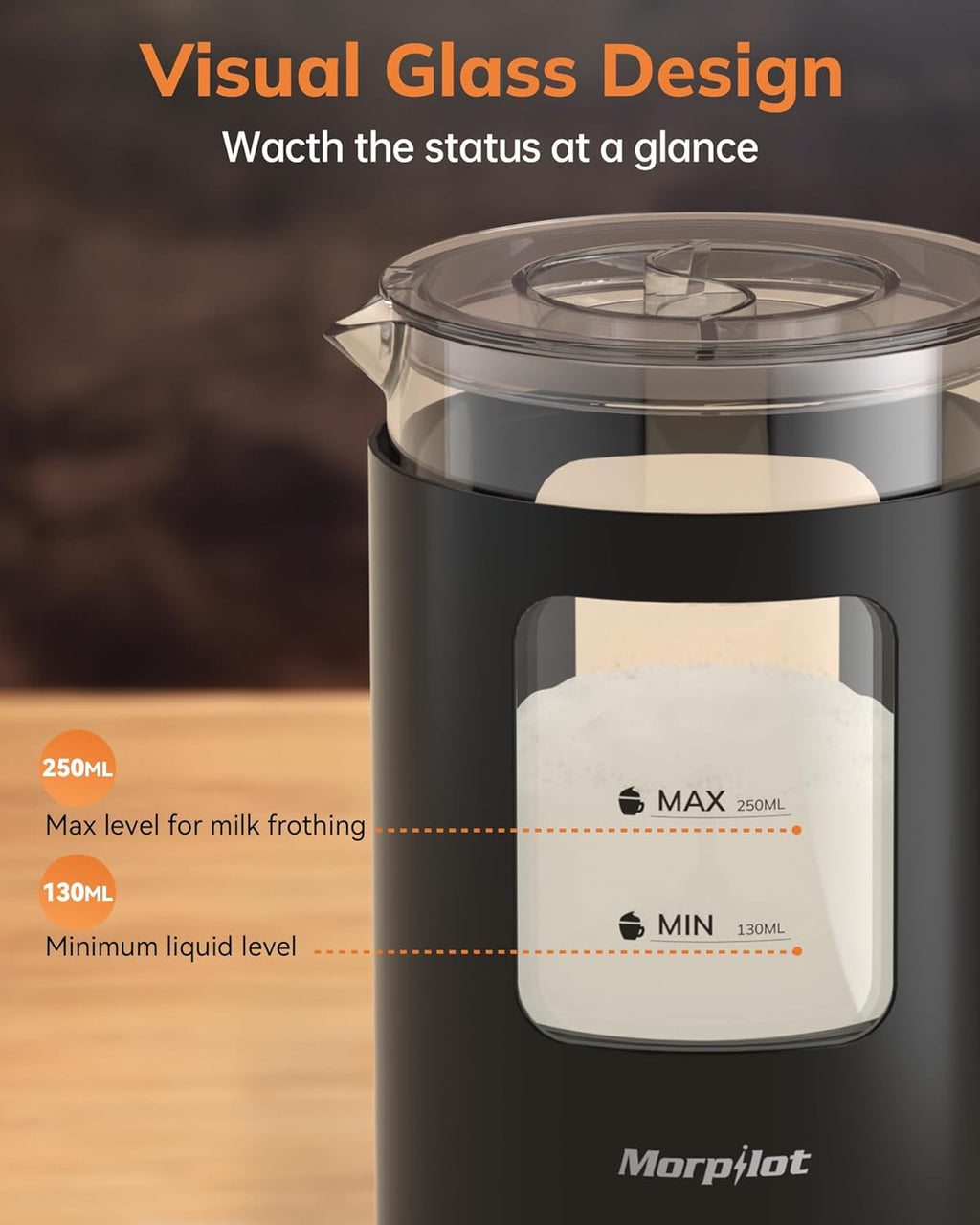 Milk Frother Electric 4 in 1 - Automatic Milk Frothers 600Ml Large Capacity Milk Heater and Warmer Glass Visible Milk Steamer for Coffee Hot Chocolate Cappuccino Latte