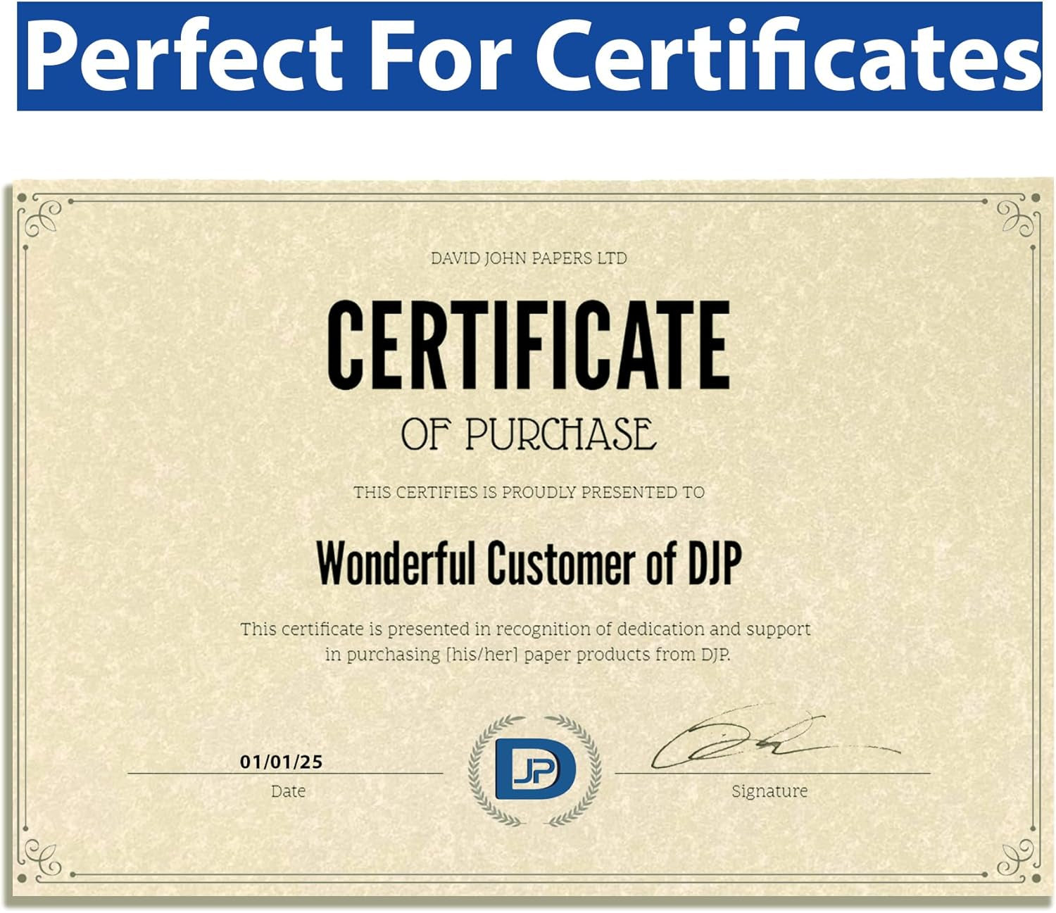 A4 90Gsm Parchment Certificate Paper, 25 Sheets