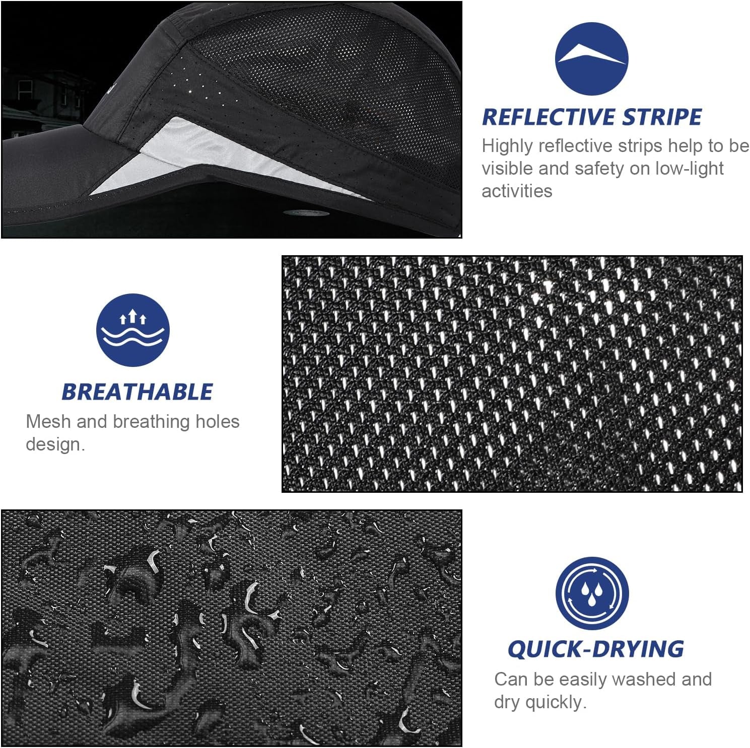 2 Packs Quick Dry Mens Baseball Cap,Sports Lightweight Running Caps Hat,Breathable Folding Mesh Adjustable Sun Hats, Summer UV Protection Outdoor Hats for Hiking Walking Climbing Fishing