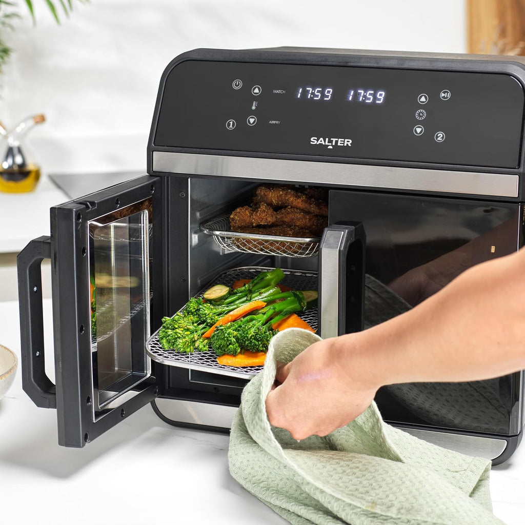 XL Air Fryer Oven - 15L with Divider for Dual Cooking, 6 Presets with Rotisserie, Oil-Free Multicooker, Non-Stick Racks & Accessories, Multi-Level Cooking, 2300W
