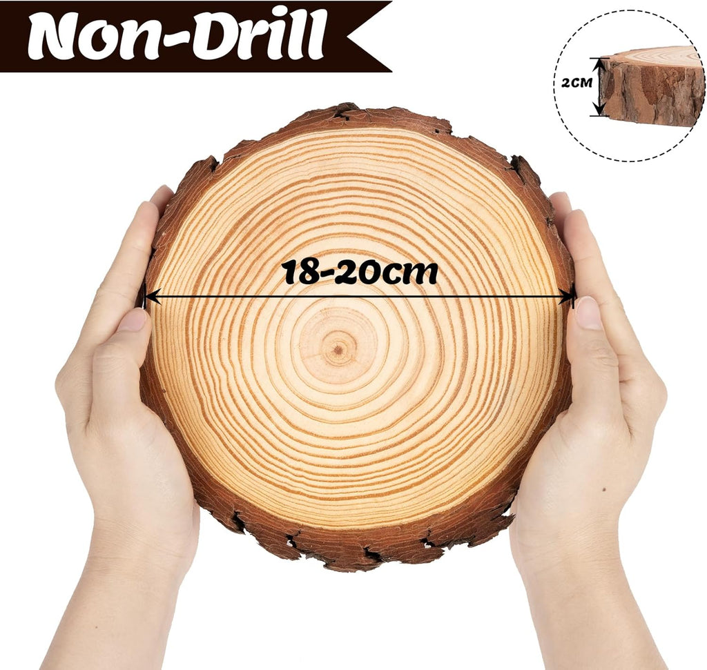 Natural Wood Slices 18-20Cm, 2Pcs Wooden Log Slices Non-Drill, Unfinished Wooden Discs, Wooden Circles for Crafts DIY Arts Coasters Christmas Decorations (HY3004)