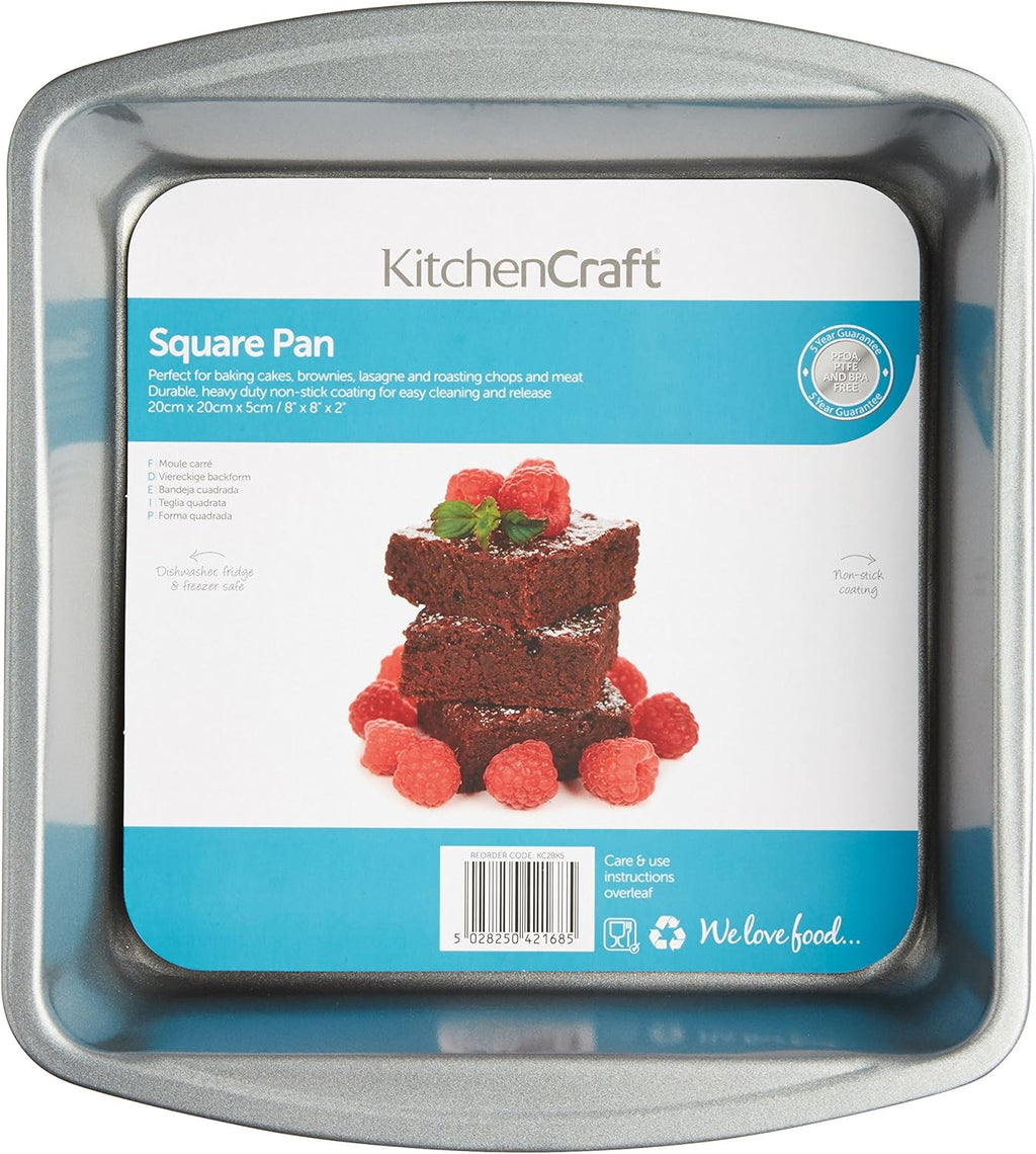 Non-Stick Square Baking / Roasting Tin, 24.5 X 22 X 4.5 Cm (9.5" X 8.5" X 2"), Silver