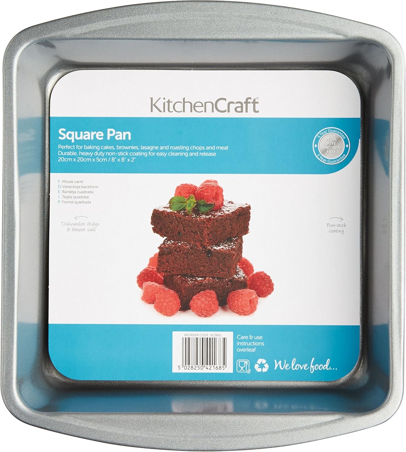 Non-Stick Square Baking / Roasting Tin, 24.5 X 22 X 4.5 Cm (9.5" X 8.5" X 2"), Silver