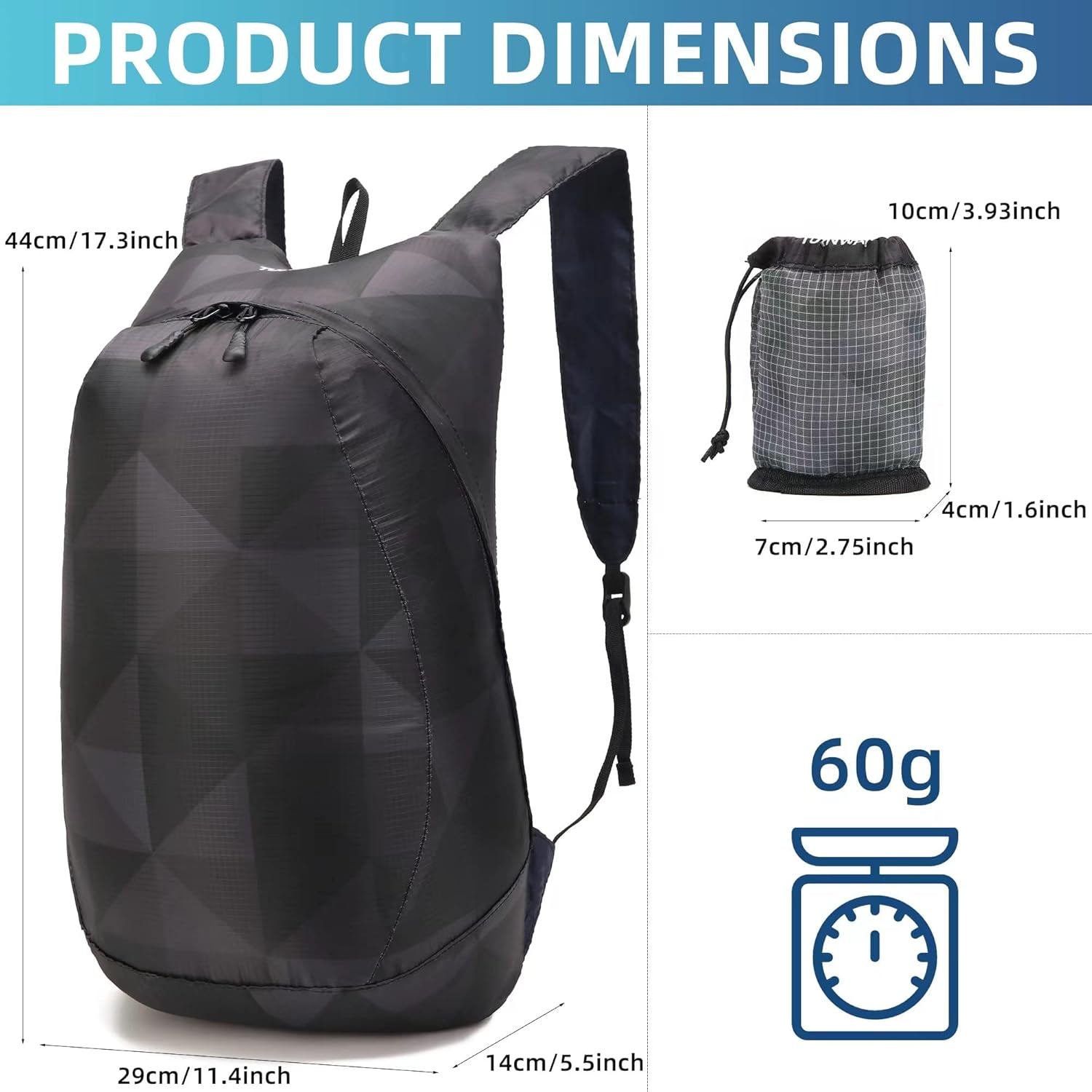 Ultra Lightweight Water-Resistant Packable Backpack, Foldable Hiking Daypack for Travel Camping Cycling Outdoor