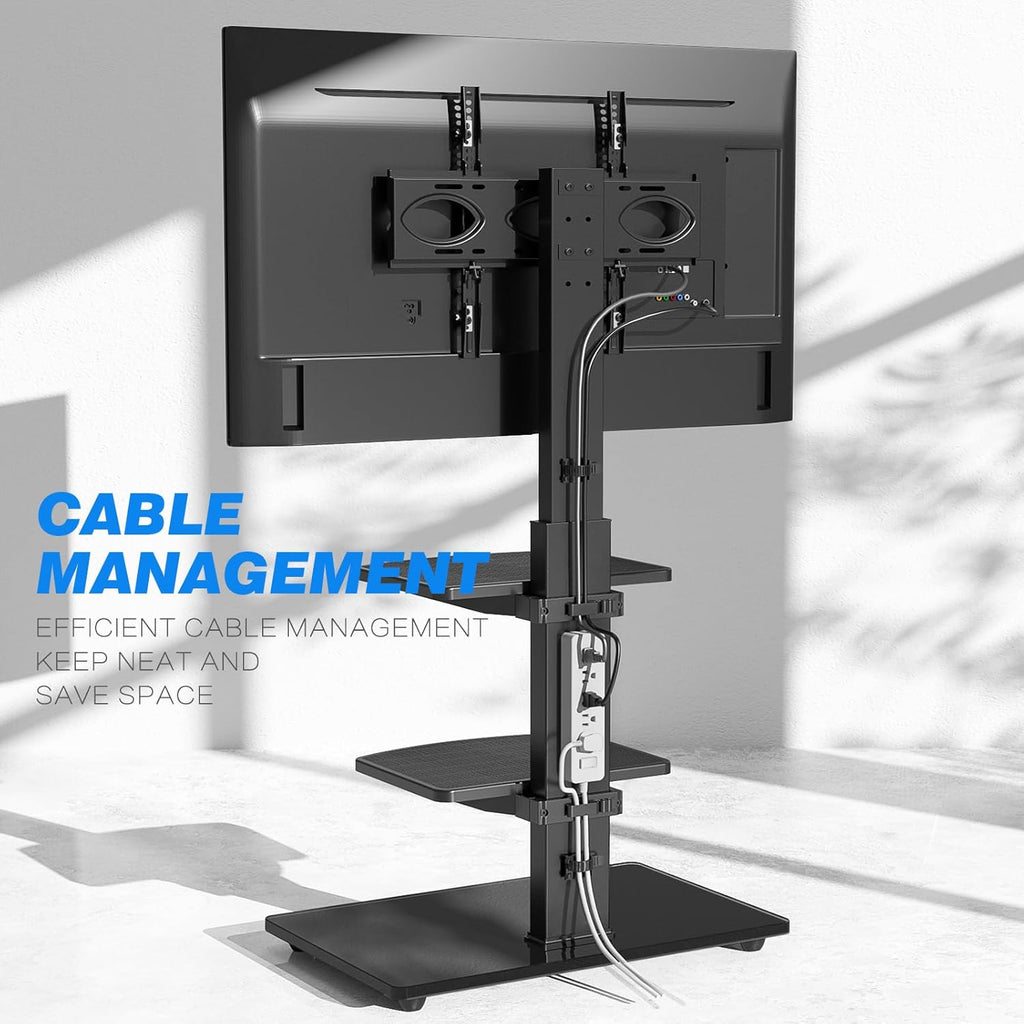 Freestanding Swivel Floor TV Stand Tall TV Unit for 32 35 40 42 43 49 50 55 58 60 65 70 Inch LCD/LED Flat Curved Screen Height Adjustable with 3-Tier Shelves Max VESA 400X400Mm up to 50Kgs