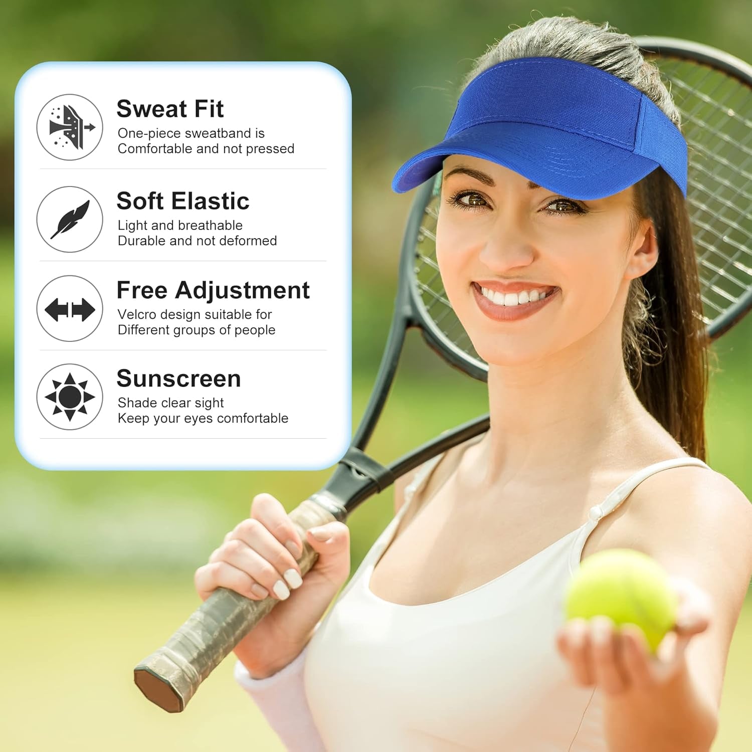 Sun Visor Cap - Women Ponytail Baseball Cap for Women and Ladies, Long Peak Thicker Sweatband Adjustable Hat for Golf Cycling Fishing Tennis Running Jogging Visor Hats for Men