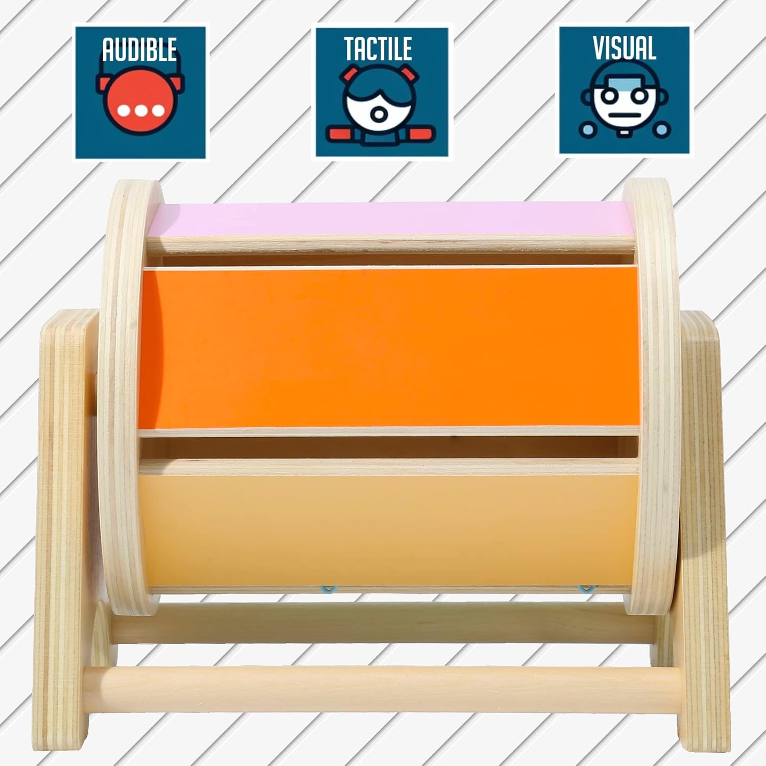 Spinning Rainbow Drum: Montessori Toys for Babies 0-6 Months Wood-Constructed Educational Montessori Baby Toys for Babies 6-12 Months with Sensory Audible Bells