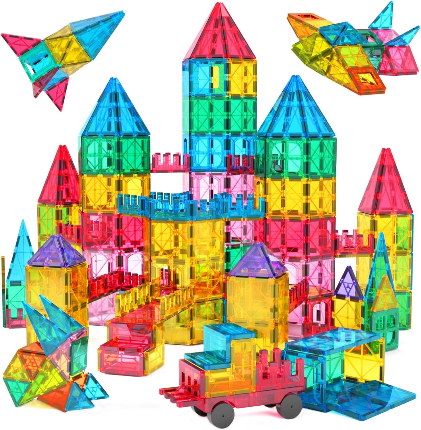 65Pcs Magnetic Tiles Building Blocks Set for Boys Girls Preschool Educational Magnet Construction Kit Stacking STEM Toys Christmas Birthday Gift for Kids Toddler 3 4 5 6 7 8 9 10 + Year Old