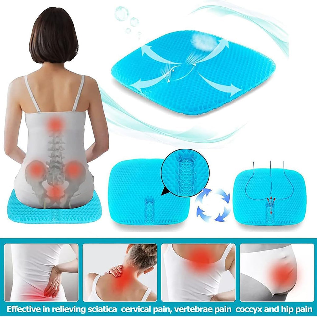 Gel Seat Cushion for Long Sitting, Gel Cushions for Pressure Sores Relief, 18.5X17.3X1.2 Inches Car Seat Cushion of Ventilative Cooling Gel, Seat Cushions for Office Chairs