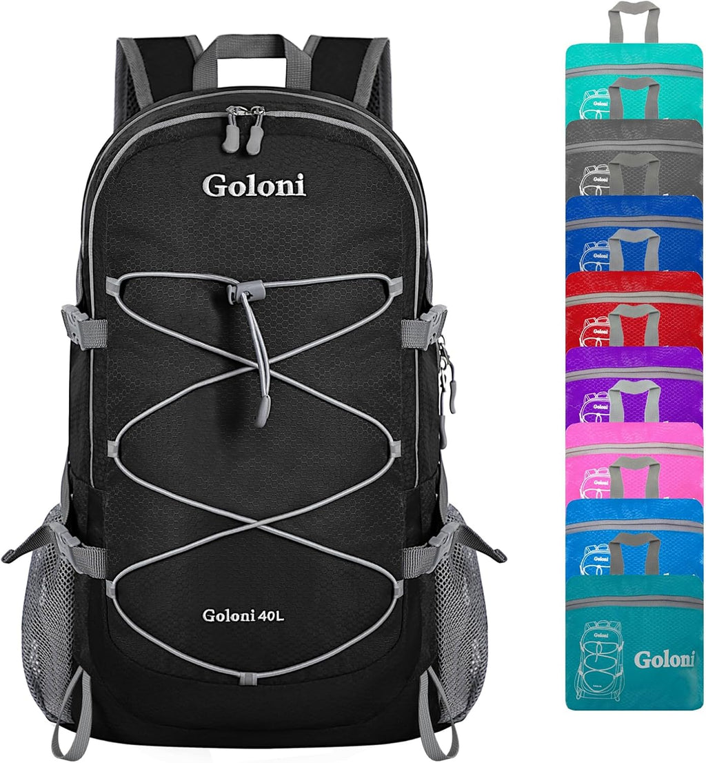 Ultra Lightweight Packable Backpack 40L - Foldable Hiking Backpack Water Resistant Small Foldable Daypack for Travel,Black