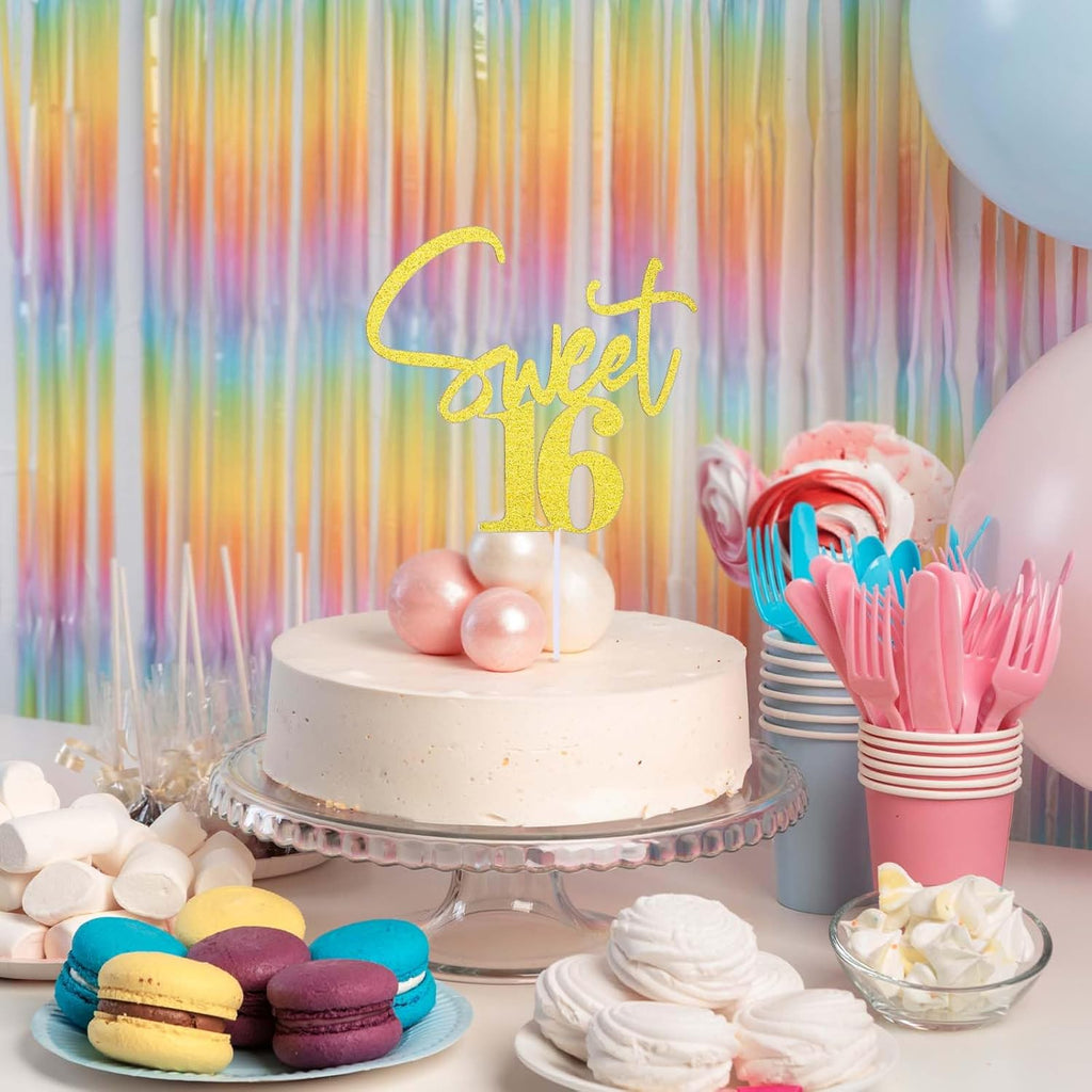 Sweet 16 Cake Topper Gold 16 Th Glitter Cake Topper 16Th Birthday Cake Topper Sweet Teenager Birthday Cake Pick, 16 Years Old Topper for Cake, Happy Sweet 16 Party Decoration Supplies