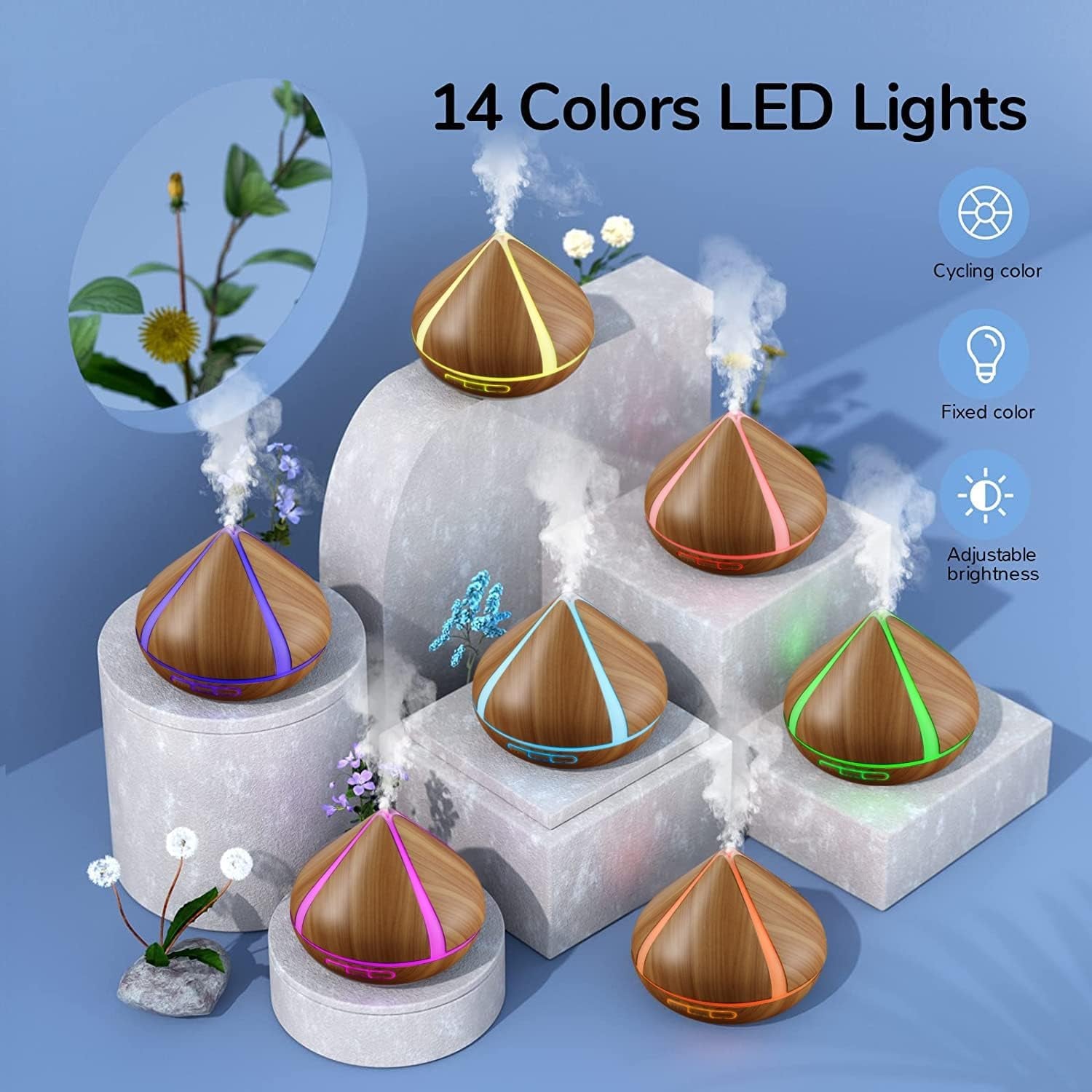 500ML Scented Oil Diffusers with 8 Essential Oils Set, Aromatherapy Diffusers Air Freshener, Diffusers with Remote Control, 4 Timer, Auto-Waterless Shut-Off for Bedroom, Large Room