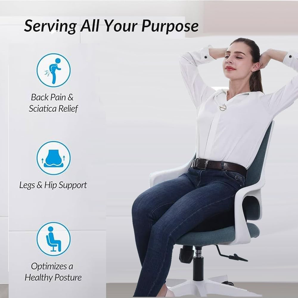 Wheelchair Cushion Foam Ergonomic Posture Seat Pads Comfort Car Hip, Tailbone Support Pressure Sore Relief Office Chairs, Car Seats Vinyl Wipeable Black Cover (20" X 18" X 4")