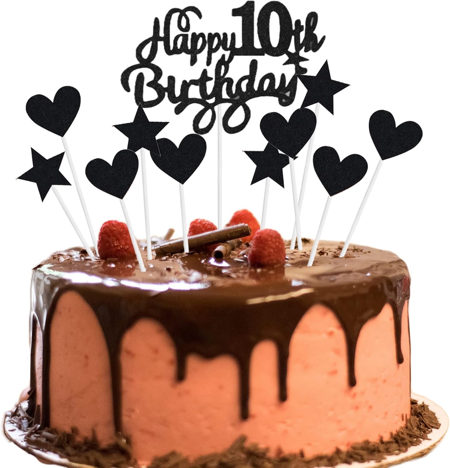 10Th Birthday Decorations for Boy Girl - Red Black Cake Decoration Set with Happy Birthday Banner - Number 10 Party Supplies