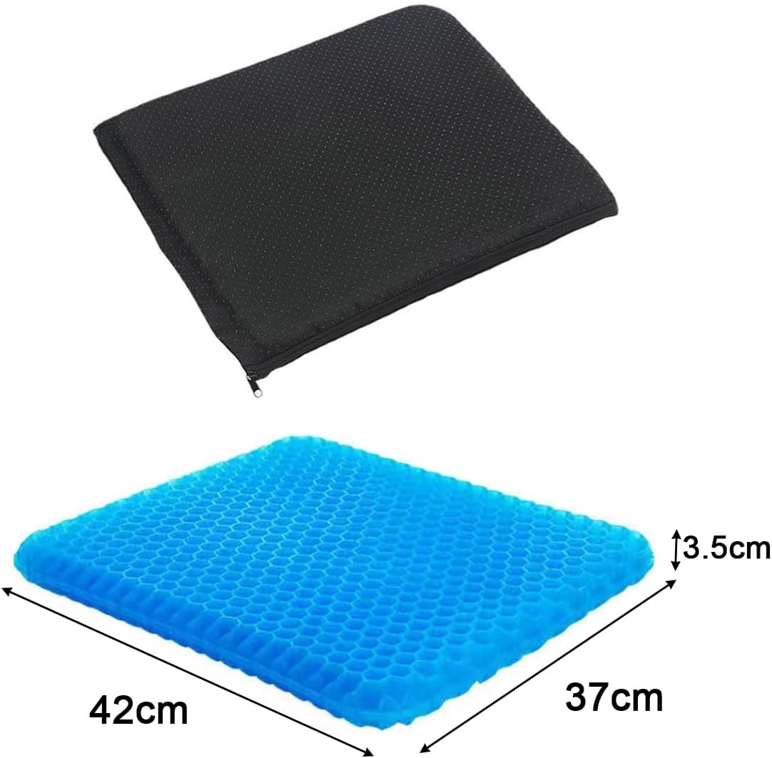 Gel Seat Cushion Double Thickness Honeycomb Design, Orthopaedic Cushion for Sciatica Tailbone Coccyx Pain Relief and Support, for Office Chair Wheelchair Car Seat Eggchair (42X37 Cm)