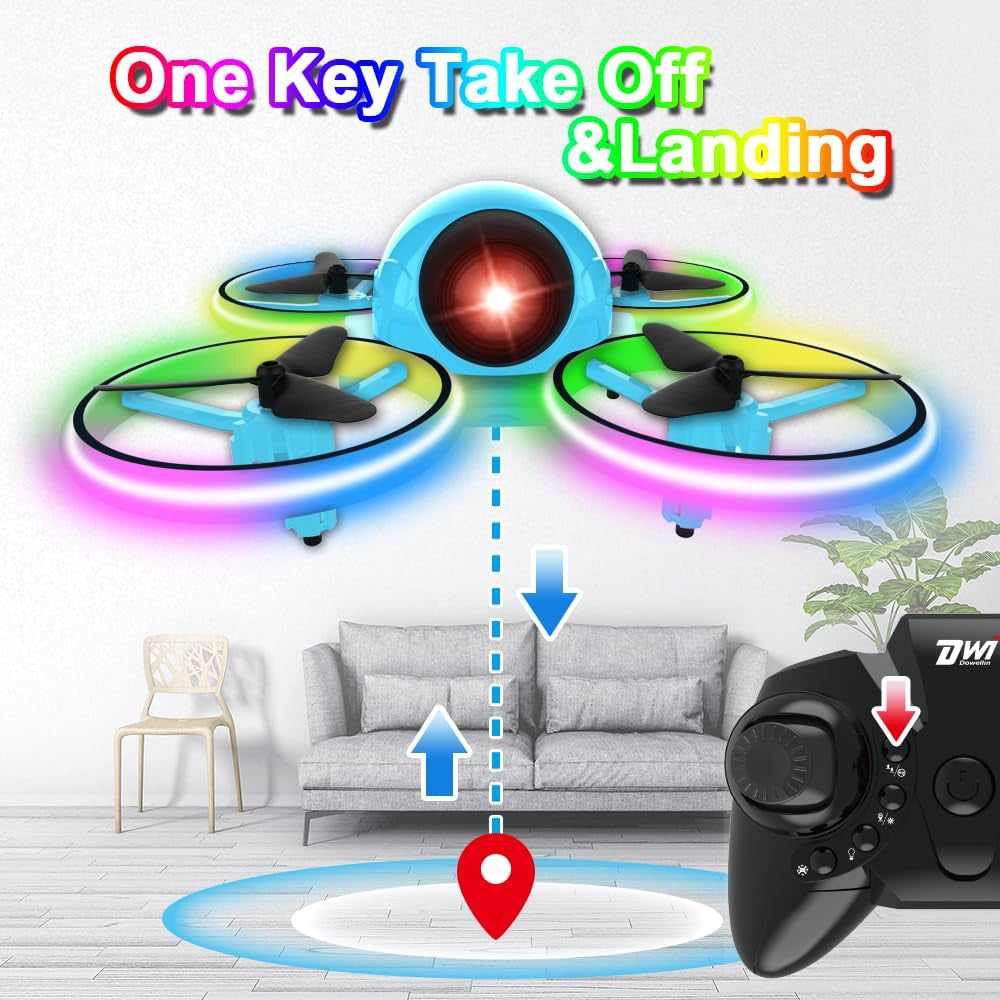 Mini Drone for Kids, 4.9 Inch Small Flying Toys Drones with LED Light One Key Take off Spin Flips RC Mini Drones Nano Quadcopter Long Flight Time Drones for Beginners and Adults, Blue