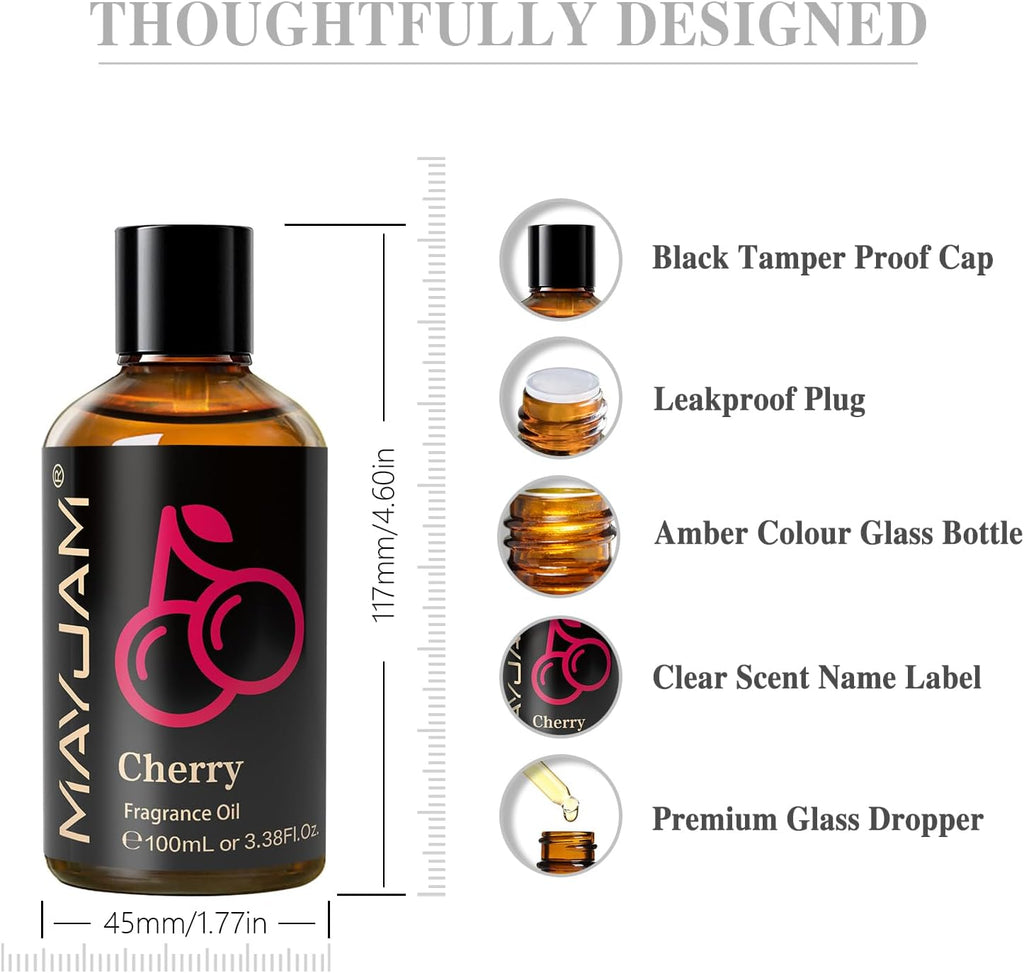 Fragrance Oil, 100ML Cherry Aromatherapy Oil, with Glass Dropper, Diffuser Oil for Making Candle, Soap, Bath Bombs