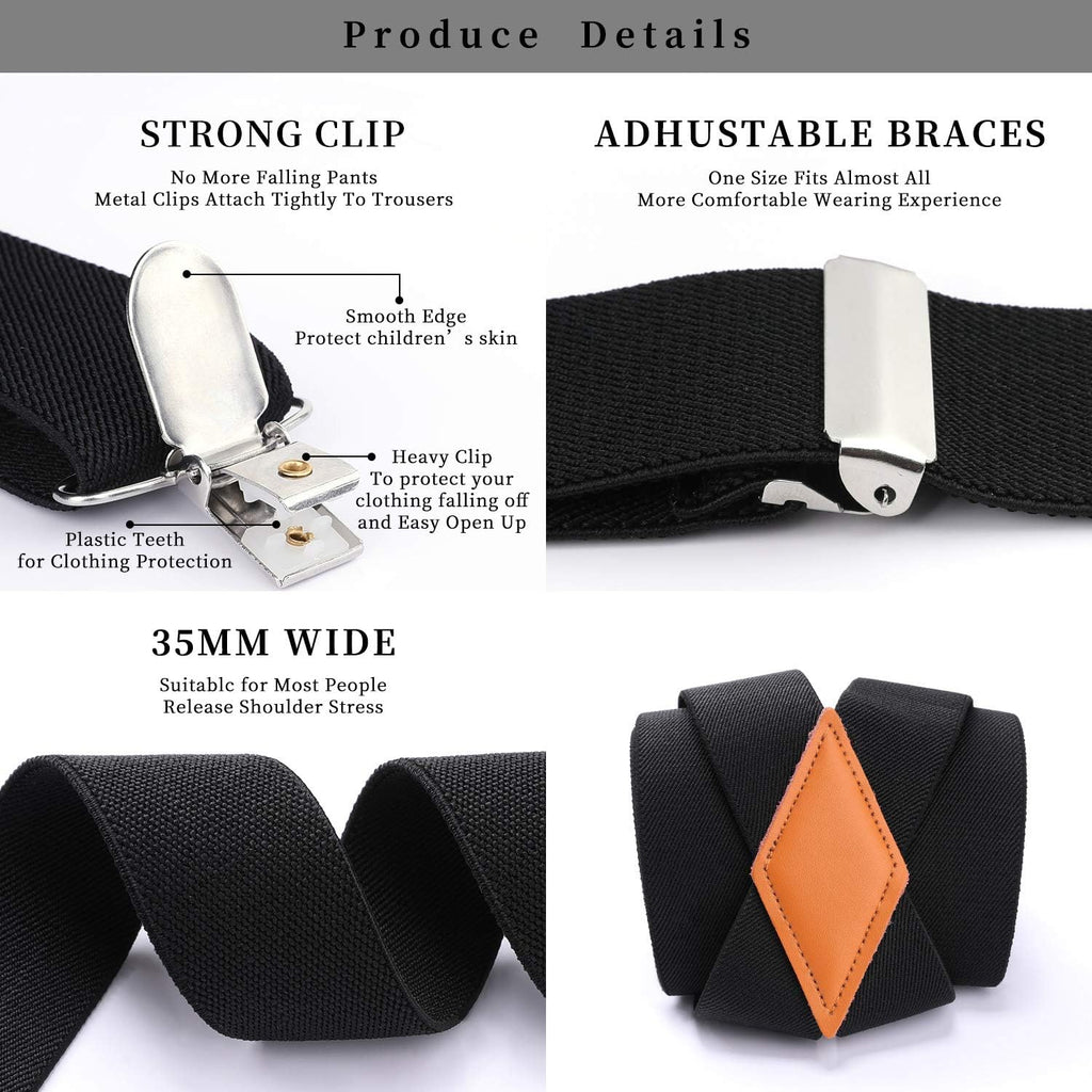 Men'S Braces with Very Strong 4 Clips Heavy Duty Suspenders X Style Adjustable Suspender