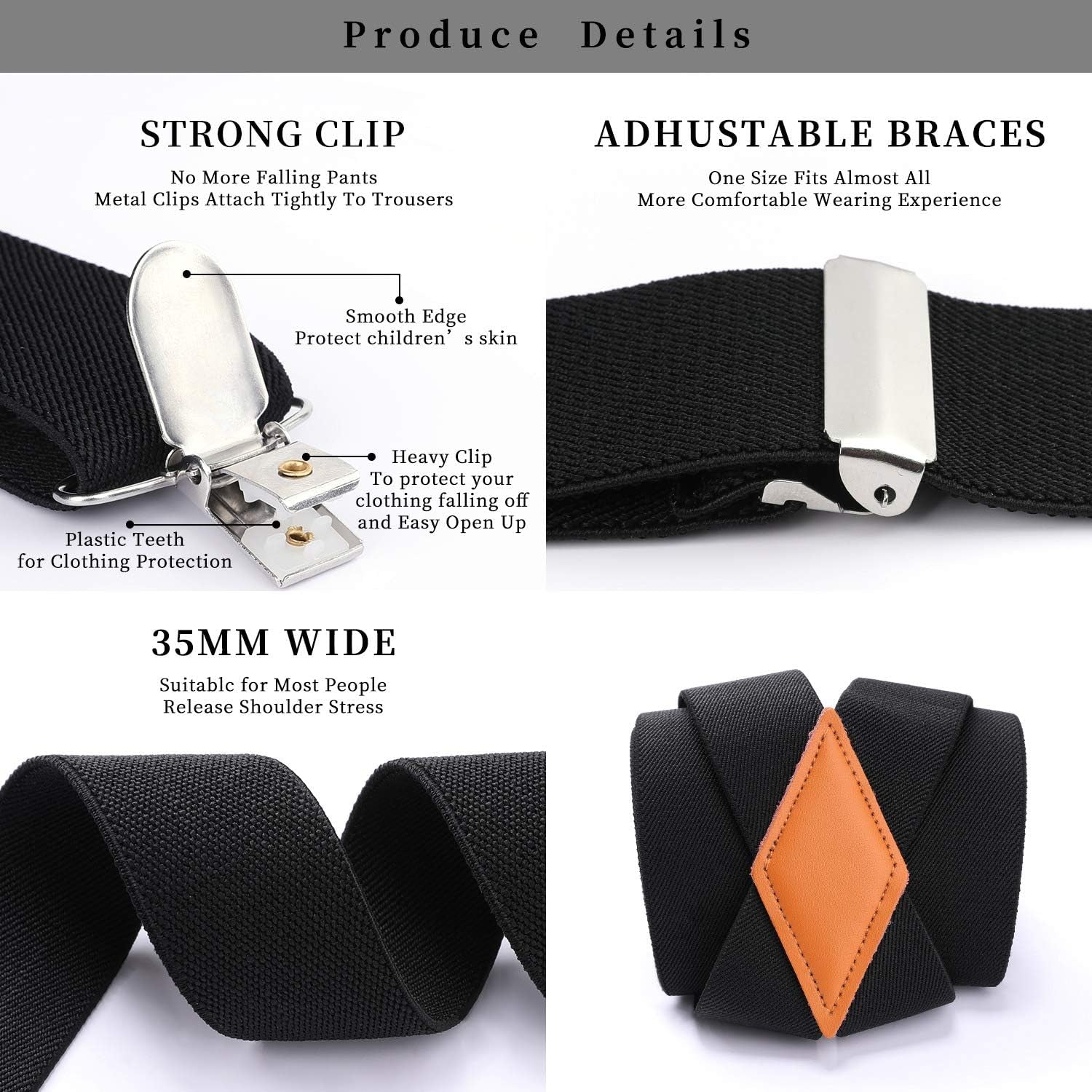 Men'S Braces with Very Strong 4 Clips Heavy Duty Suspenders X Style Adjustable Suspender