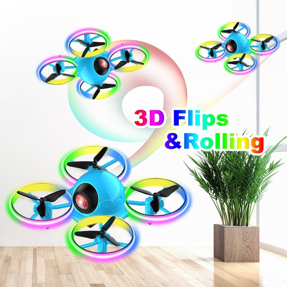 Mini Drone for Kids, 4.9 Inch Small Flying Toys Drones with LED Light One Key Take off Spin Flips RC Mini Drones Nano Quadcopter Long Flight Time Drones for Beginners and Adults, Blue