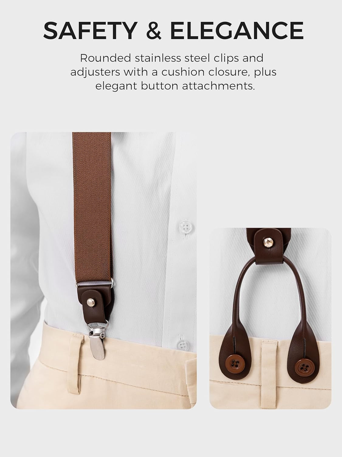 Braces for Men with Clip and Button Attachment Options, Includes 6 Buttons, 1.4 Inch Width Y-Shape for Heights up to 6'7", Stainless Steel, XL Elasticity Adjustment Suspenders