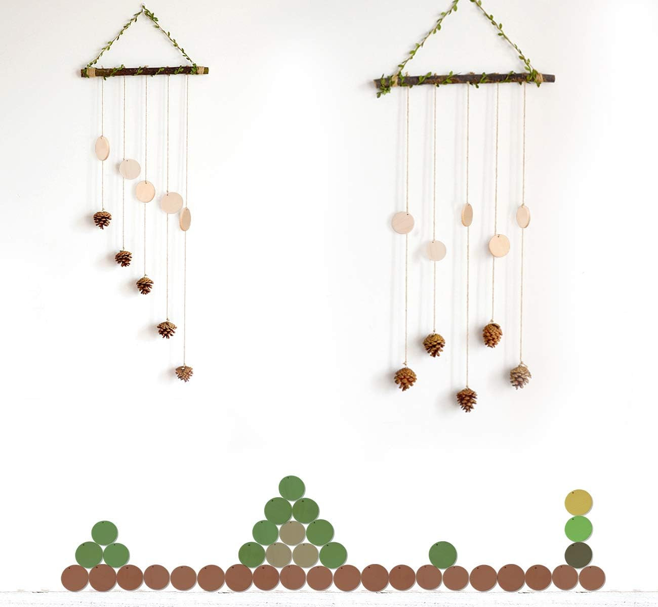 100 Pcs Natural Wood Slices, 3.5 Cm Unfinished Predrilled Log Discs Wooden Circles with 100 Pcs Key Rings for DIY Crafts Christmas Decorations Ornaments Wedding Decoration