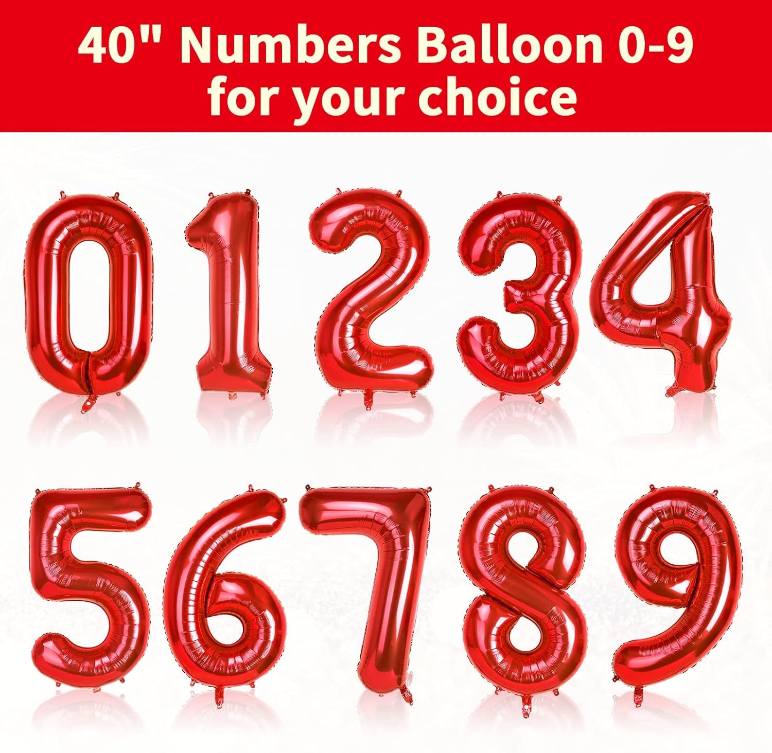 40'' Red Number 1 Balloon, Large Numbers Balloons 0-9 Helium Foil Number Balloons Self Inflating for Girls Boys Birthday Party/Anniversary Decorations/New Years Eve Decorations