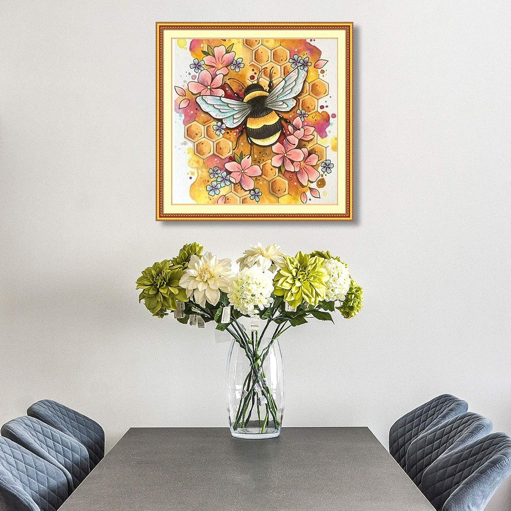 DIY Cross Stitching Kits Stamped Kit Cross-Stitching Counted Cross Stitch Bee 11CT Stamped Cross Stitch Kit 11CT Fabric Embroidery Crafts Kit for Home Decoration Flowers 36 * 36CM