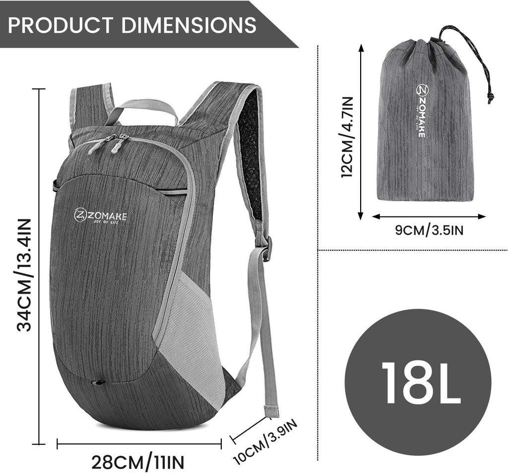 Ultra Lightweight Packable Backpack 18L, Small Foldable Hiking Backpacks Water Resistant Folding Daypack for Travel(Black)