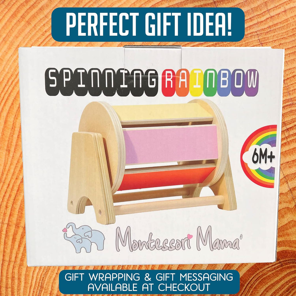 Spinning Rainbow Drum: Montessori Toys for Babies 0-6 Months Wood-Constructed Educational Montessori Baby Toys for Babies 6-12 Months with Sensory Audible Bells
