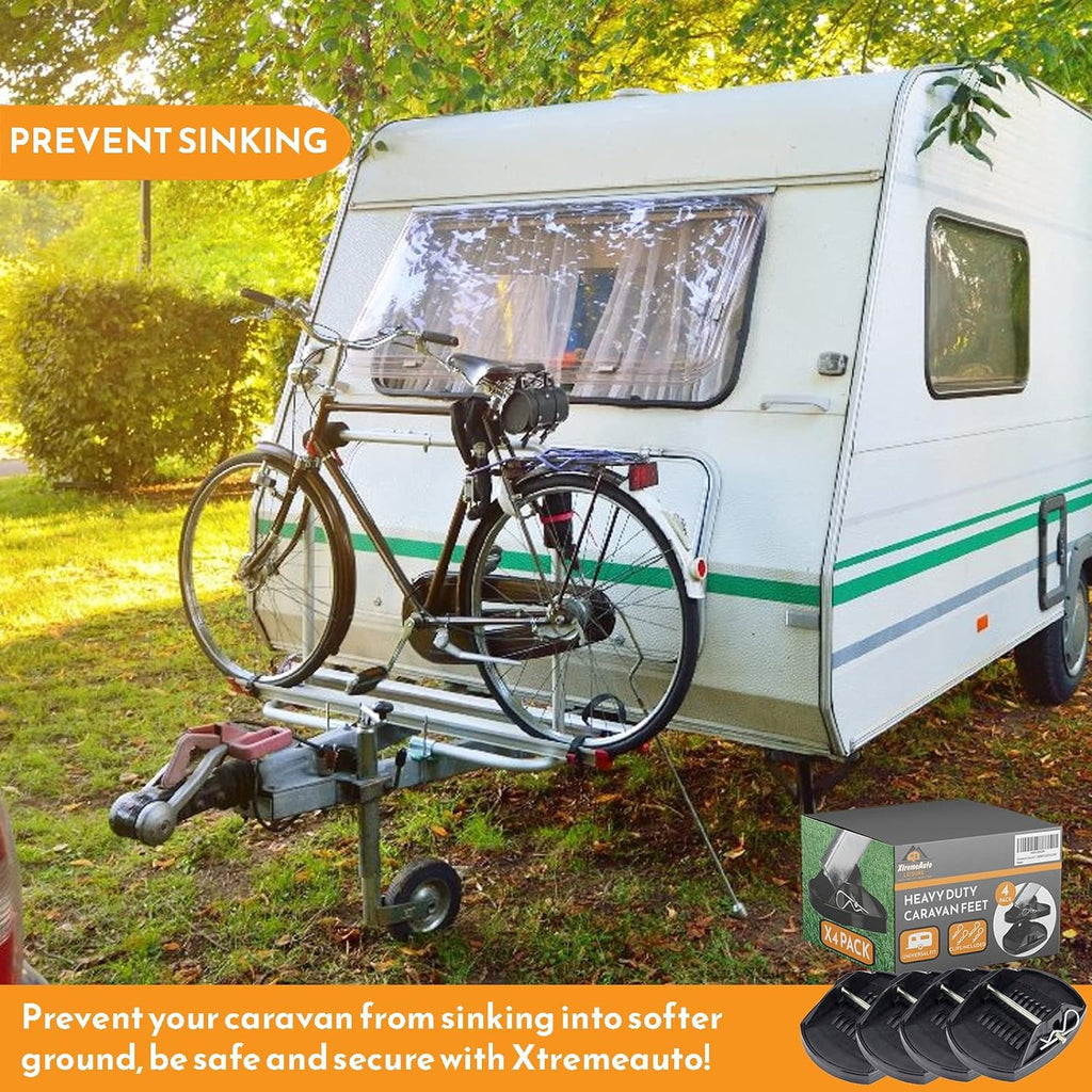 Caravan Feet Jack Pads - Heavy Duty Caravan Feet Pads, Prevent Sinking into Soft Ground, Caravan Feet Pads Heavy Duty, Steady Stabiliser Pads for Caravan Legs X4 Caravan Jack Pads with Pins