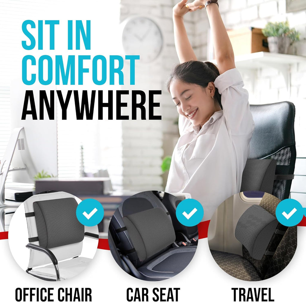Office Chair Cushion and Back Support for Office Chair, Lumbar Support Cushion, Memory Foam Seat Cushion, Non Slip Sitting and Back Rest for Gaming, Car Seat Cushion, Chair Pad