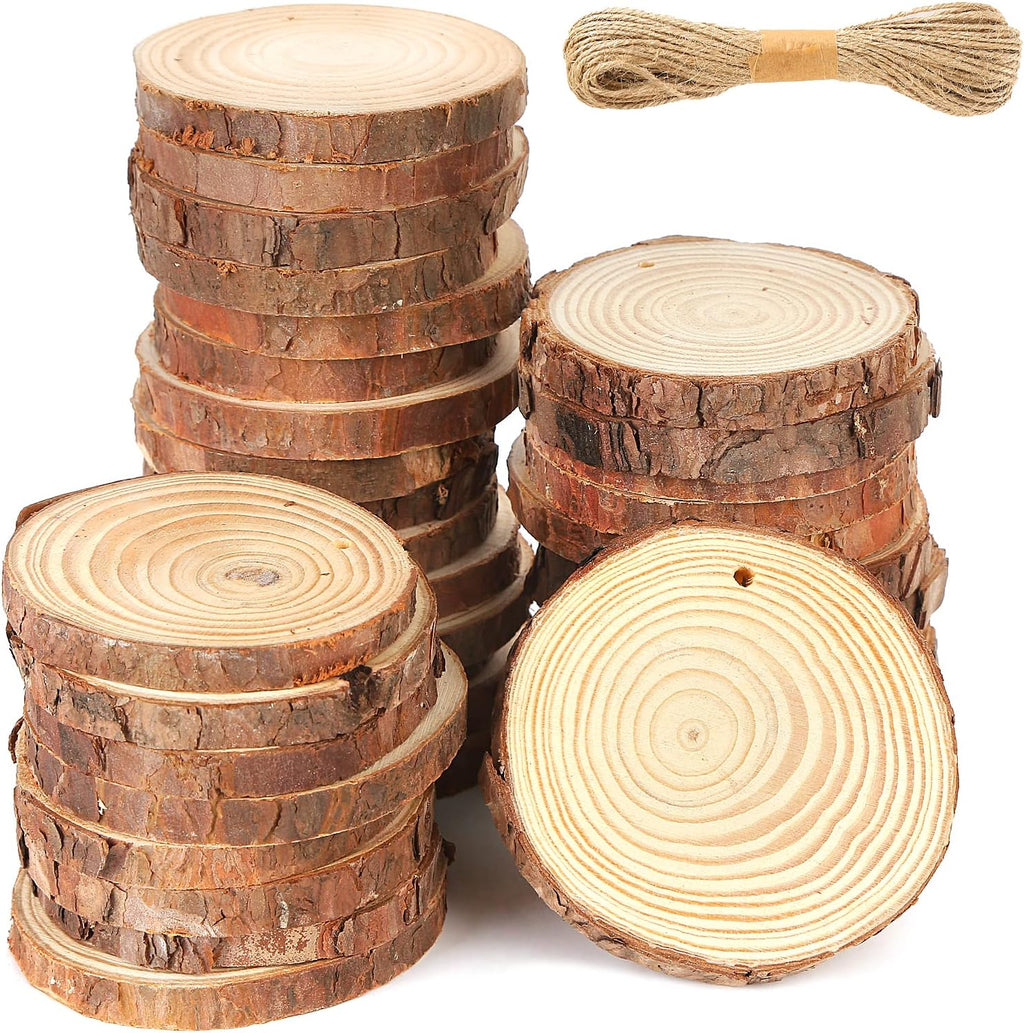 Wood Slices, 36 Pcs 7-8 Cm Natural Unfinished Wooden Circles Wooden Rounds for Art Creation DIY Crafts Wedding Decorations Christmas Ornaments