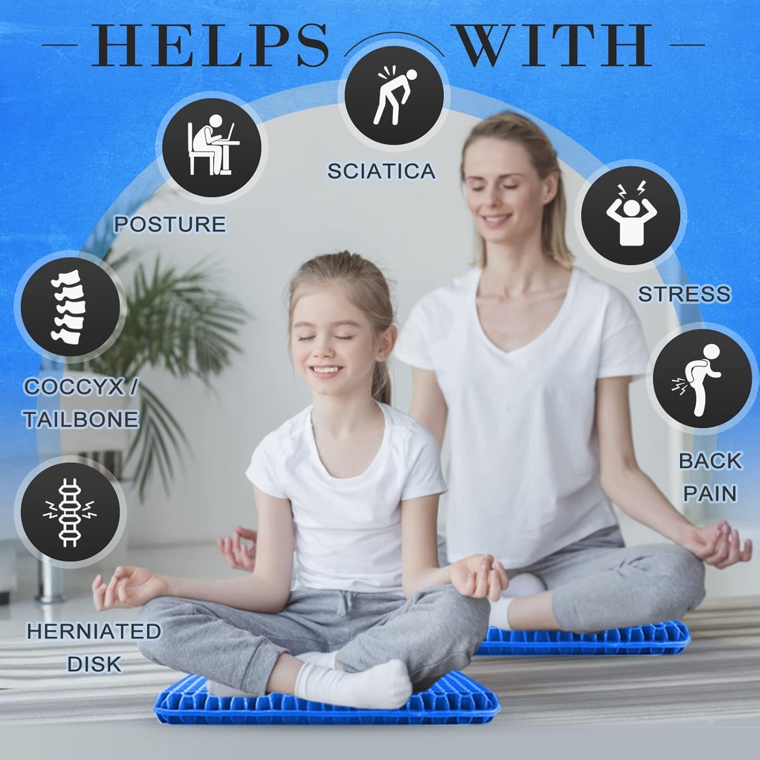 Gel Seat Cushion, Double Thick Breathable Seat Cushion Cool Gel Cushion Honeycomb Design,Breathable Lumbar Support Chair Cushion with Non-Slip,Seat Cushion for Home Office Chair Car Wheelchair