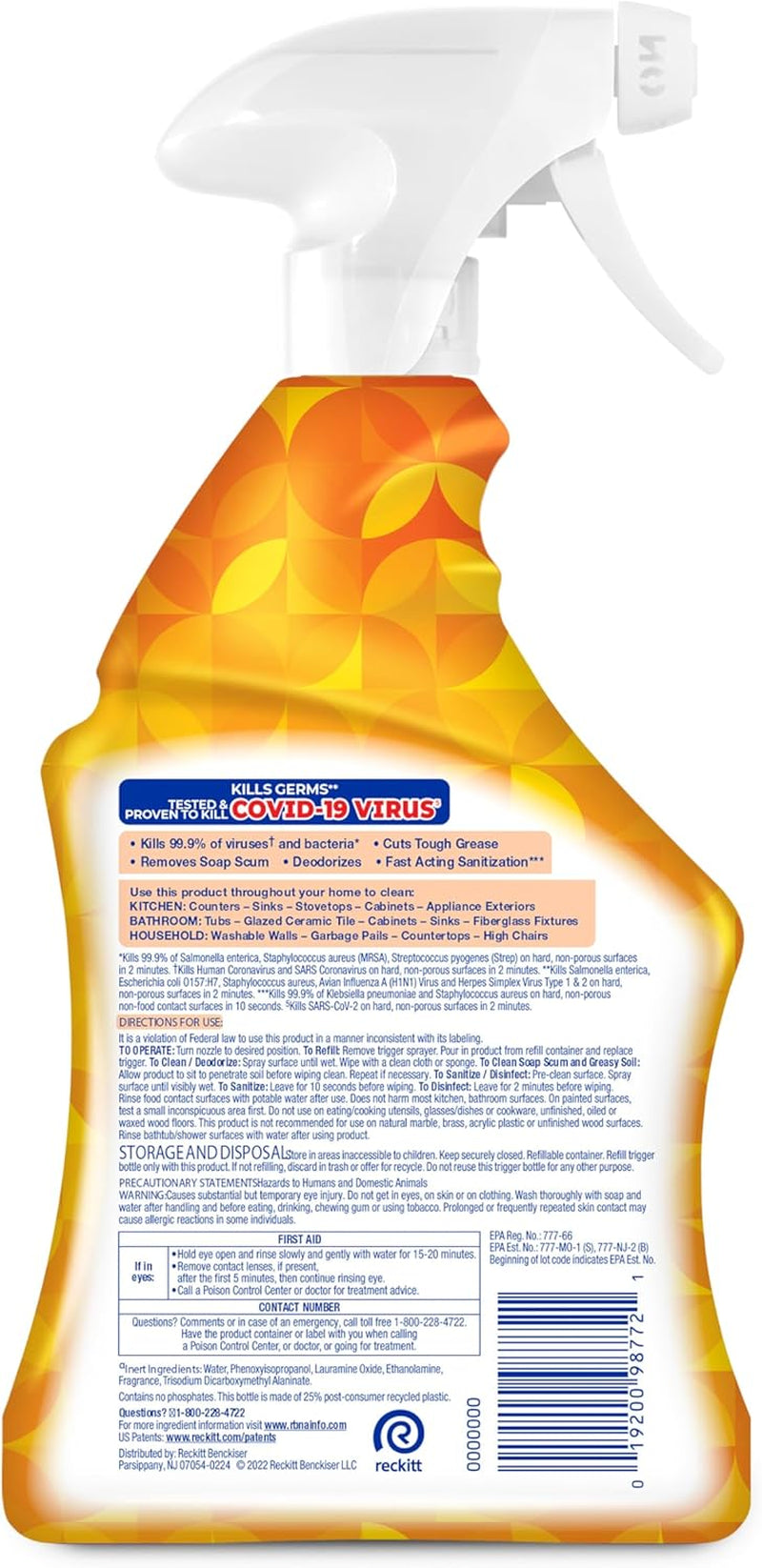 All Purpose Cleaner Spray, Multi-Purpose Disinfecting Spray, Kitchen & Bathroom Cleaner, Mango & Hibiscus Scent, 32 Fl Oz