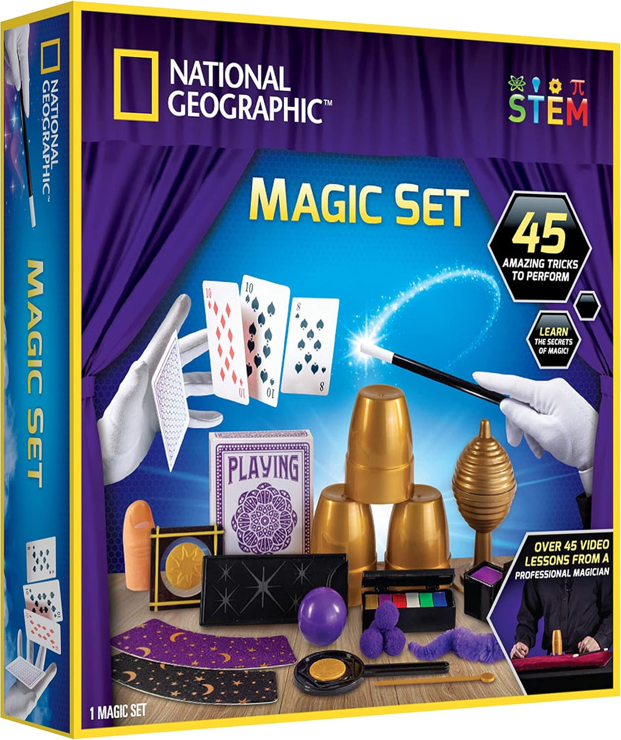 NATIONAL GEOGRAPHIC Magic Kit - 45 Magic Tricks for Kids to Perform with Step-By-Step Video Instructions for Each Trick Provided by a Professional Magician, Toys for Boys and Girls