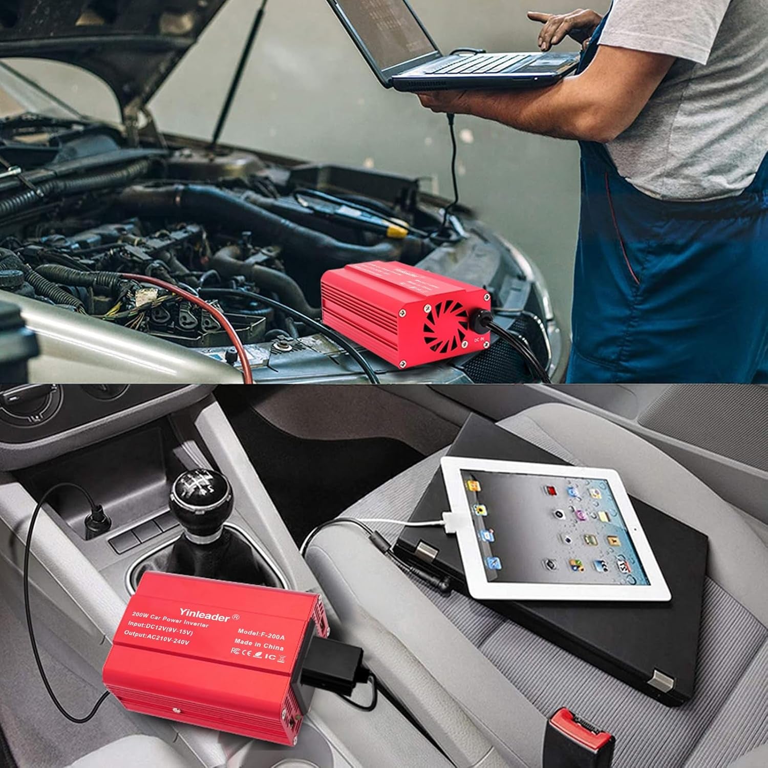 Power Inverter 200W 12V to 240V UK Socket Dual USB DC to AC Converter Car Cigarette Adapter