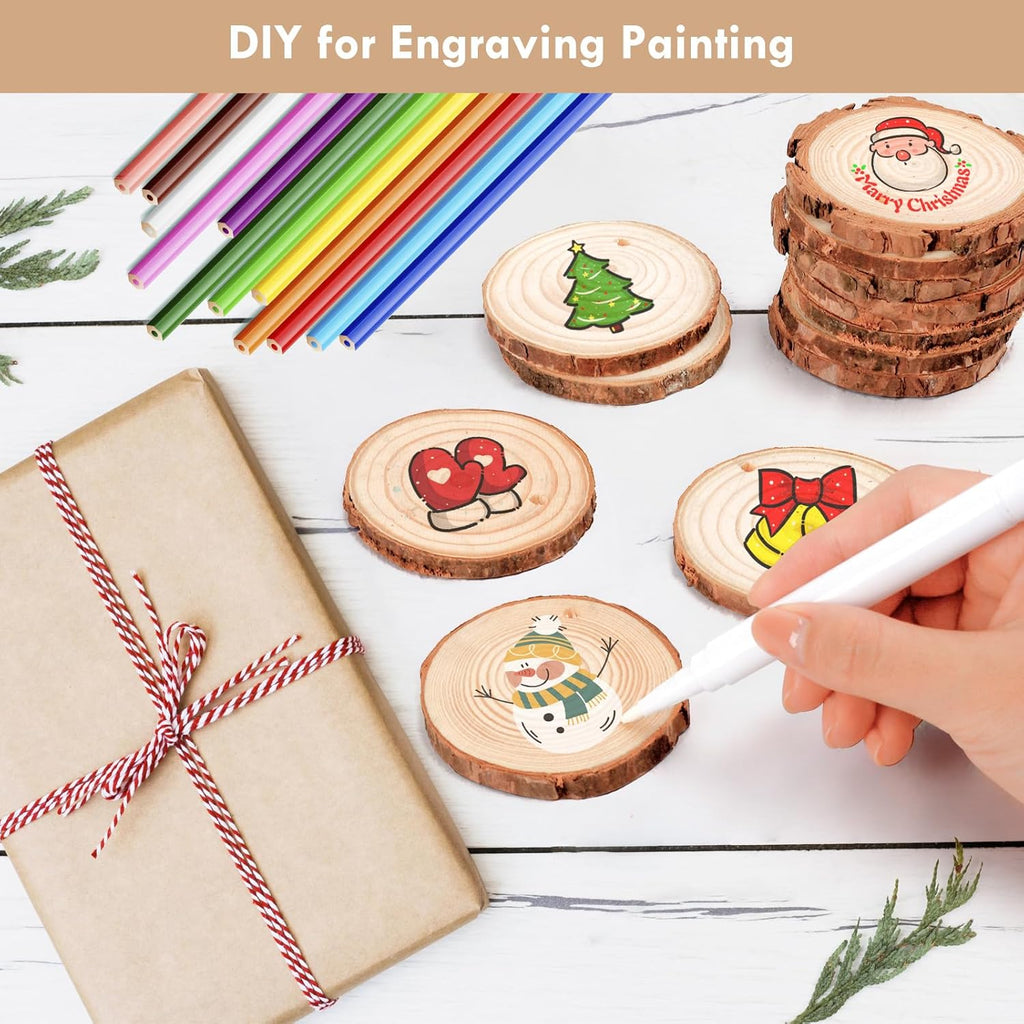 Natural Wood Slices, 54 Pcs 6-7Cm Unfinished Wooden Coasters, Predrilled Log Discs Wooden Log Slices, with 3 Ropes for Arts DIY Crafts, Christmas Decorations or Wedding Favours