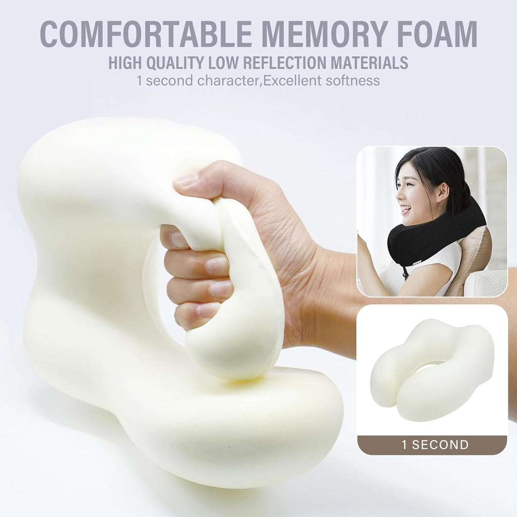 Travel Pillow Neck Pillow for Travel Airplane Memory Foam Flight Pillow for Cars, Trains, Home, Offices (Black)