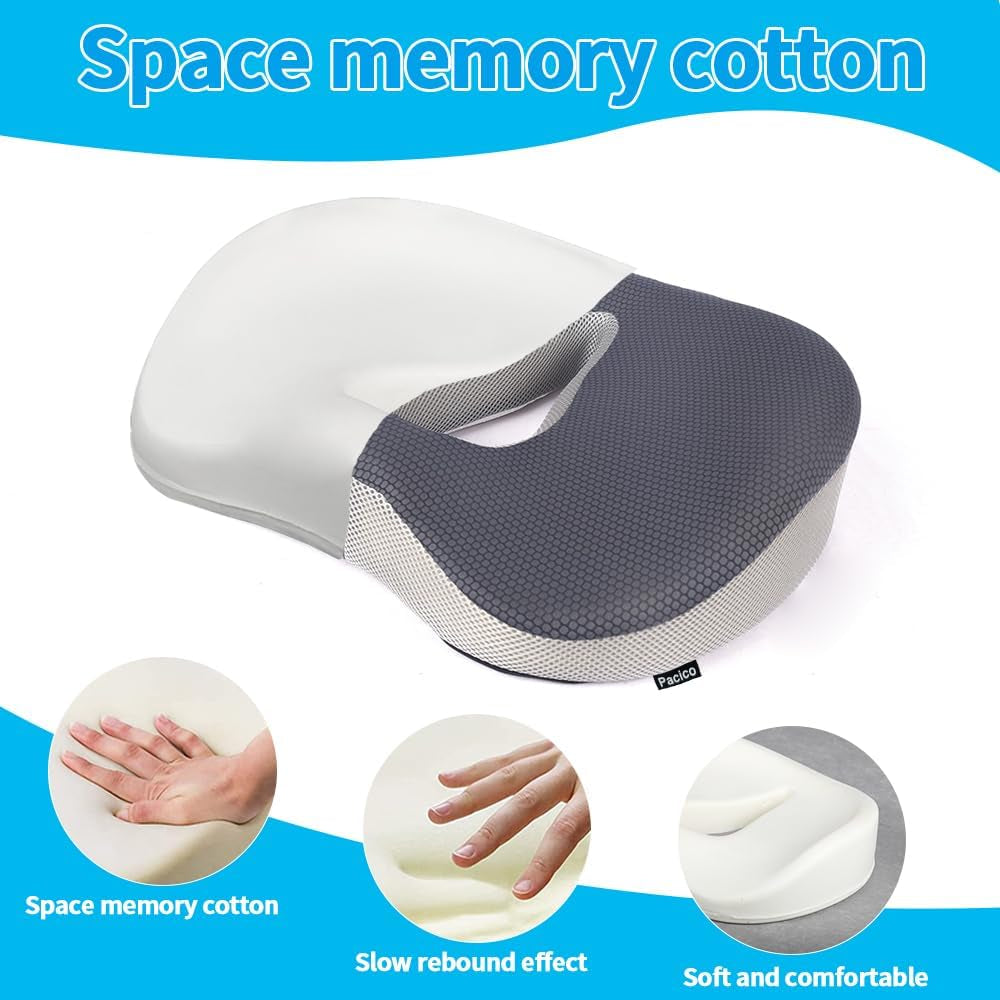 Memory Foam Seat Cushion for Office Chair, Home Chair, Car Seat, Airplane, Wheelchair, Pain Relief for Long Sitting, Non-Slip Bottom, Removable Cover