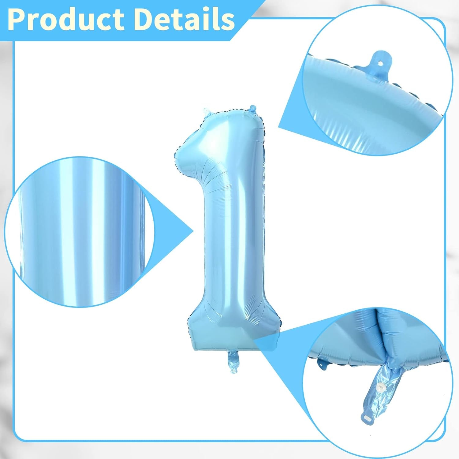 40" Baby Blue Number 1 Helium Foil Balloon for Birthday Party Decorations, Large Self Inflating for Age/Anniversary/Celebration