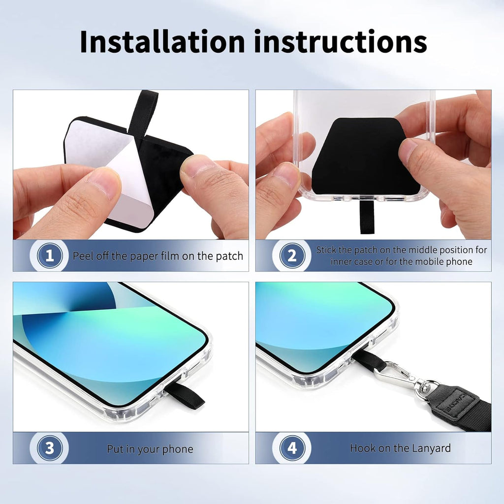 Universal Mobile Phone Chain, 2 Pcs Adjustable Collar Lanyard and 2 Pcs Durable Patches, Lanyard Mobile Phone Neck Strap Compatible with Most Smartphones