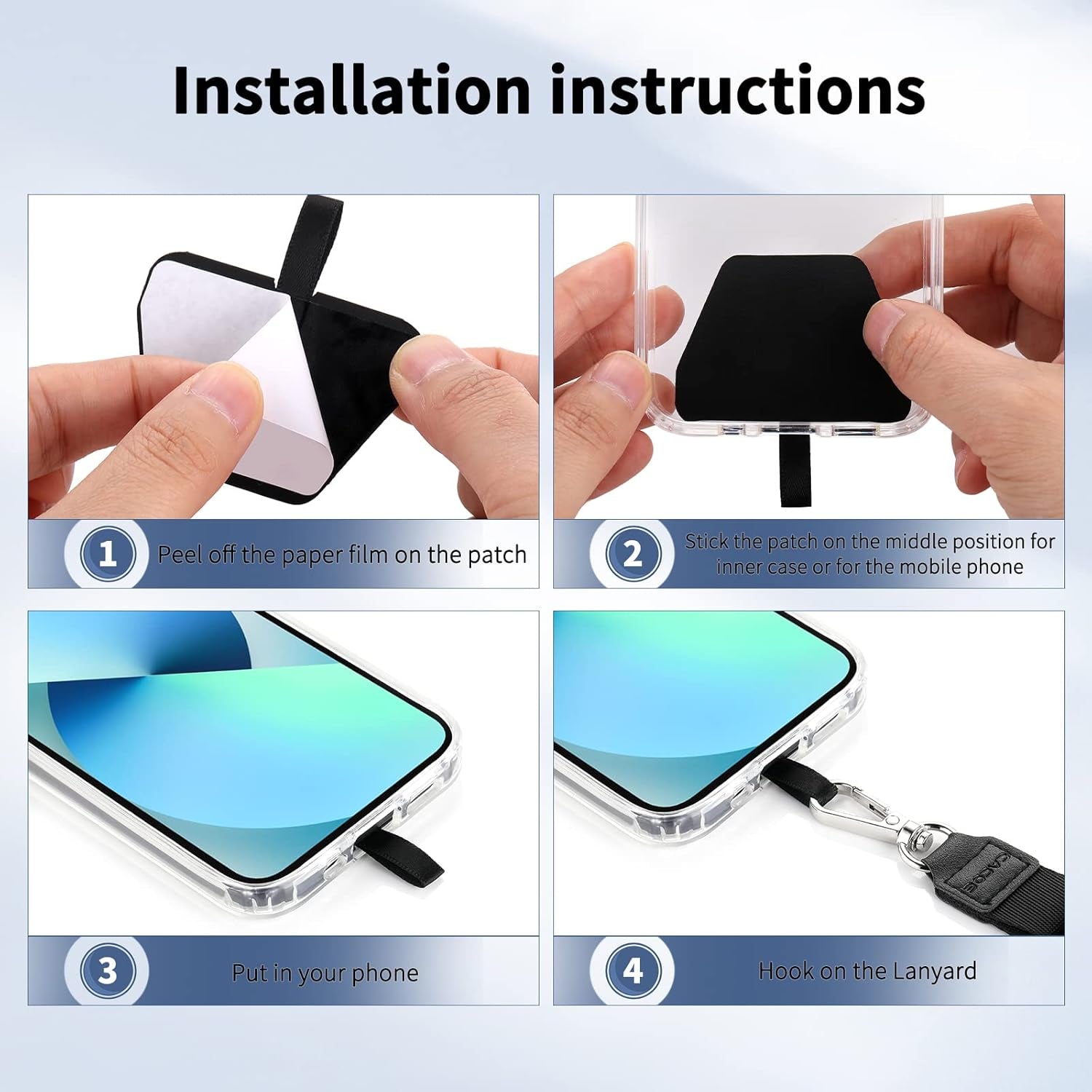 Universal Mobile Phone Chain, 2 Pcs Adjustable Collar Lanyard and 2 Pcs Durable Patches, Lanyard Mobile Phone Neck Strap Compatible with Most Smartphones